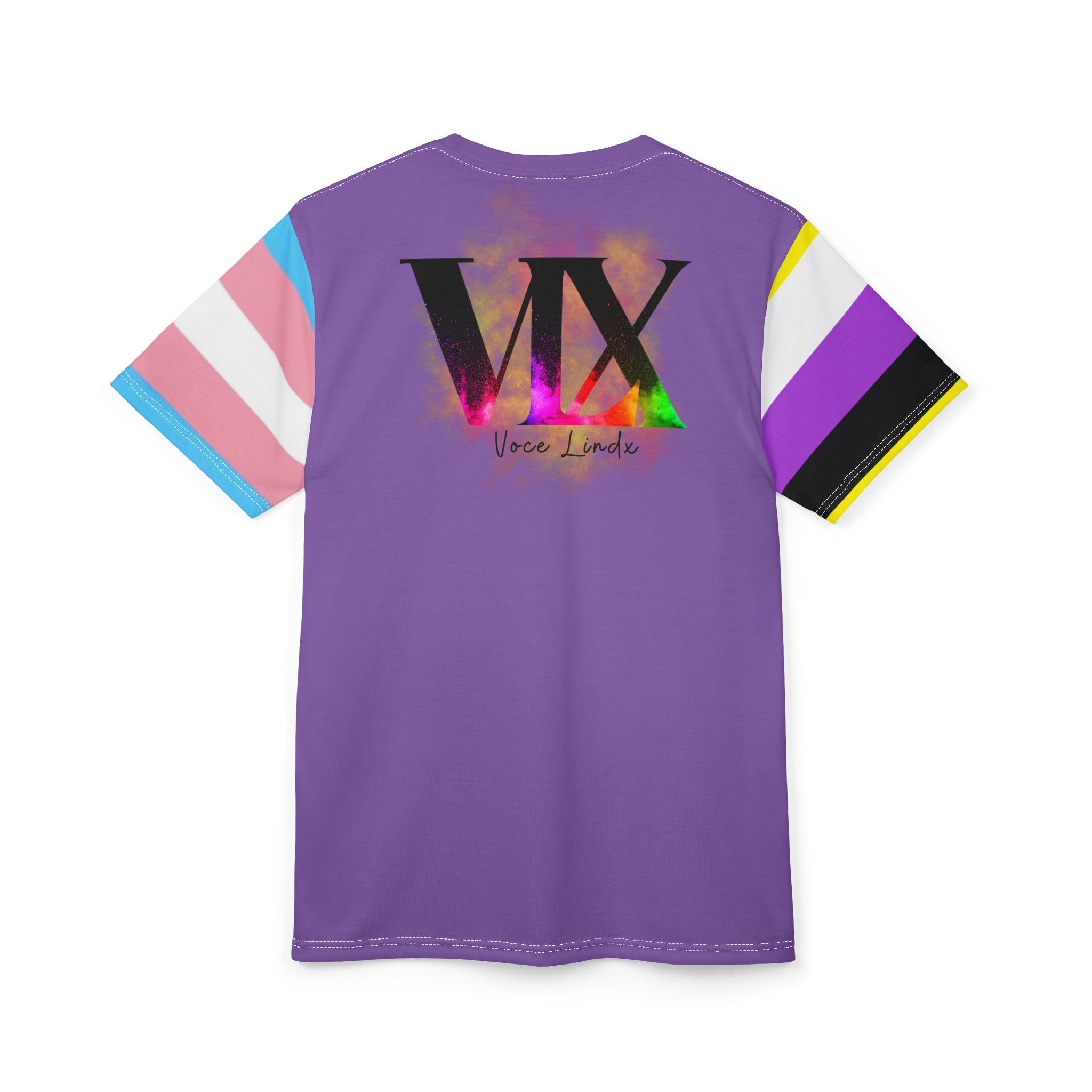 HE Gender-Free Pride Tee – Trans & Nonbinary Flag Sleeves, Inclusive LGBTQIA+ Fashion | Voce Lindx