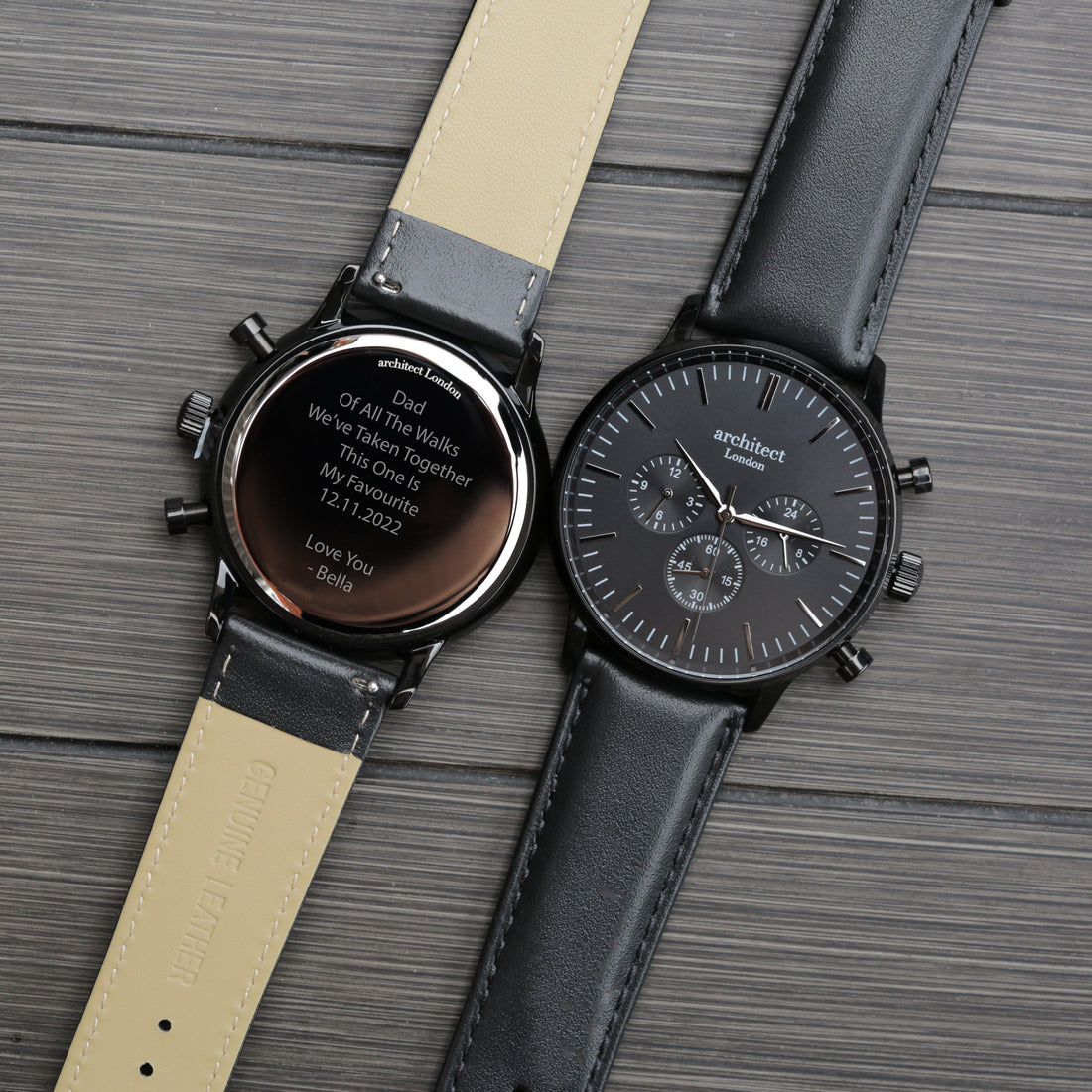 Personalised Architect Motivator watch with black dial and black strap
