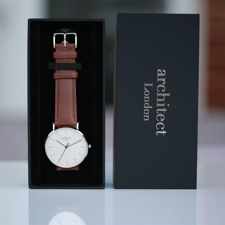 Personalised Architect Zephyr Watch – Walnut Strap, Modern Engraving | Custom Engraved Gift
