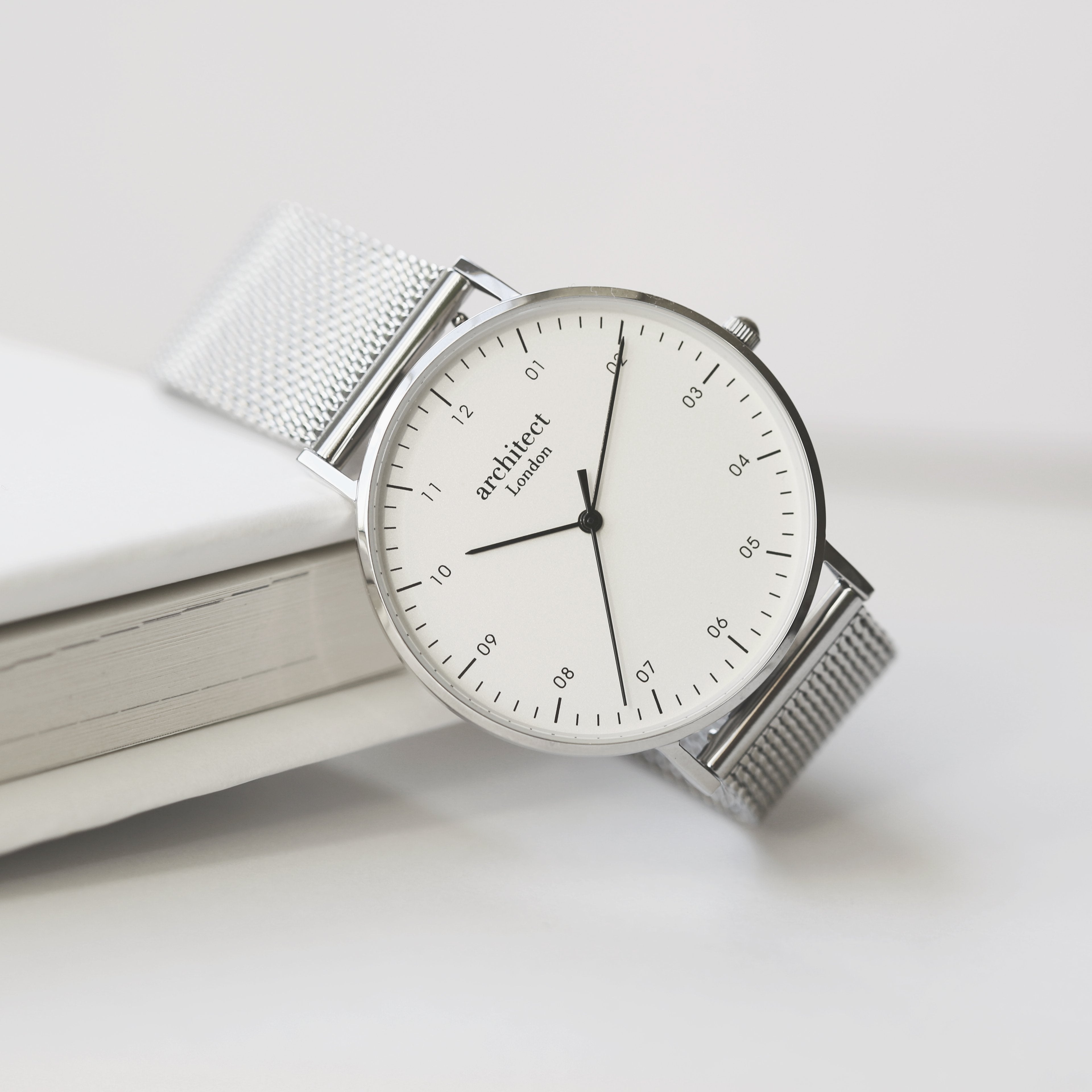 Personalised Architect Zephyr watch with steel silver mesh strap