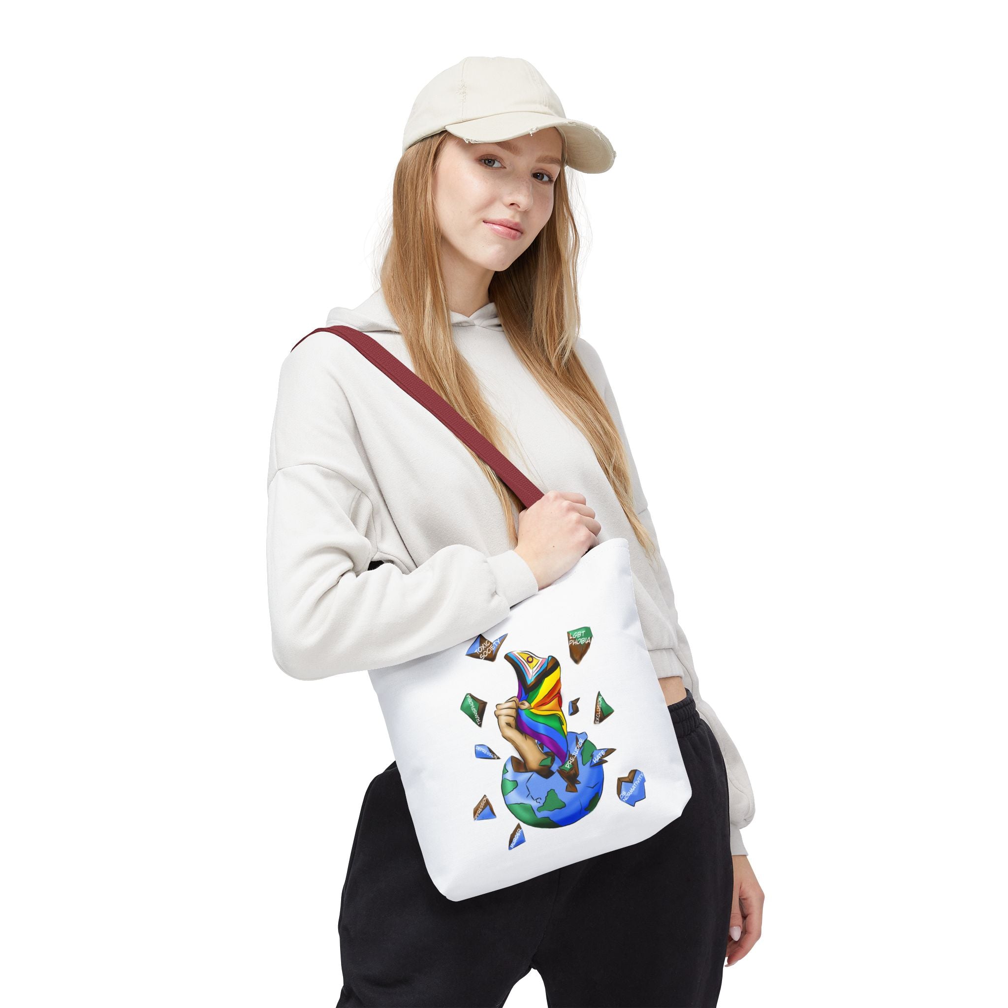 Progress Pride Flag Tote Bag – Breaking Barriers Art, Durable Polyester, Multiple Sizes | Inclusive LGBTQIA+ Accessory | Voce Lindx