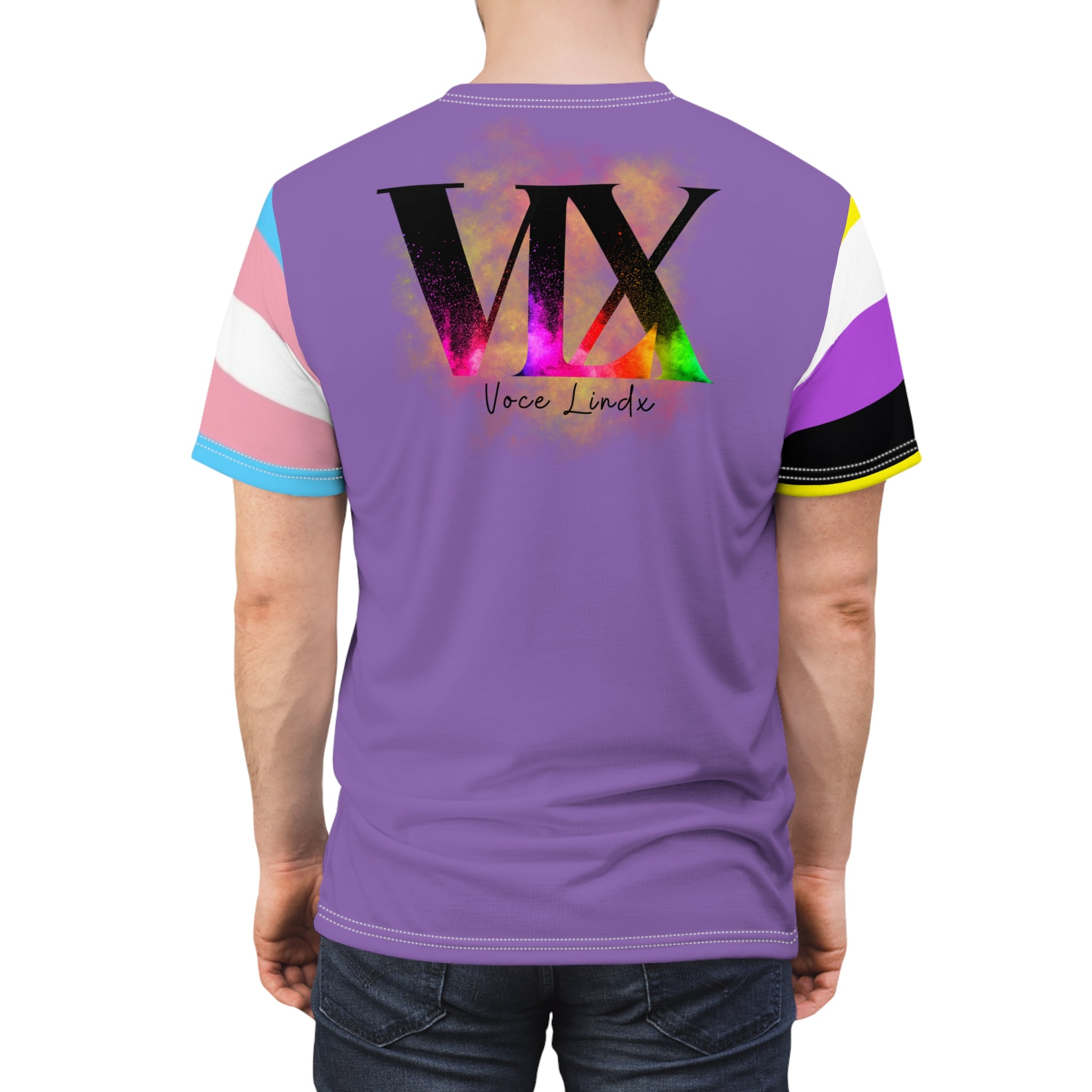 HE Gender-Free Pride Tee – Trans & Nonbinary Flag Sleeves, Inclusive LGBTQIA+ Fashion | Voce Lindx