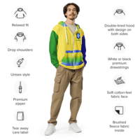 Brazil Flag Zip Hoodie – Soft Recycled Blend, Metal Zip & Front Pockets | Statement Pride Wear by Voce Lindx