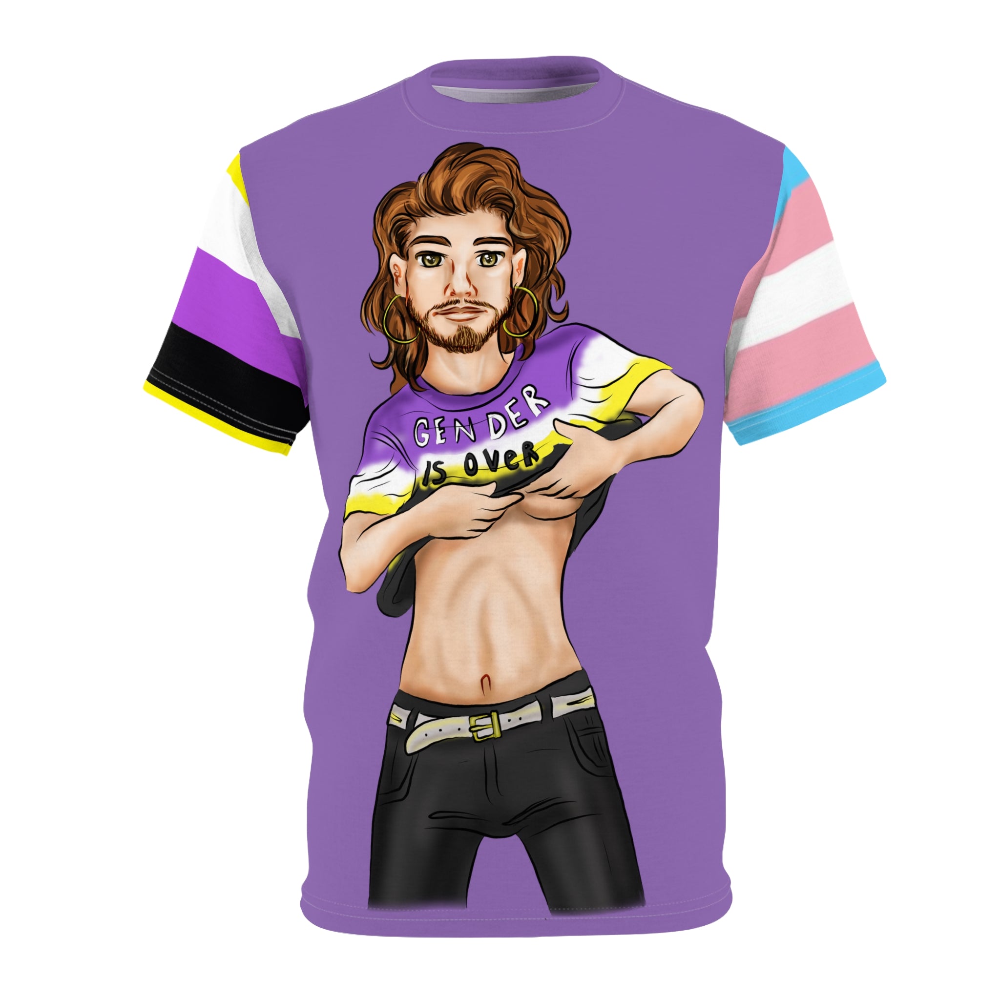 Gender Is Over Gender-Free Tee – Nonbinary & Trans Pride Sleeves, Inclusive LGBTQIA+ Art, Lightweight Polyester | Voce Lindx