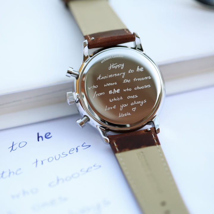 Personalised Architect Motivator Chronograph Watch – Blue Dial, Own Handwriting Engraving