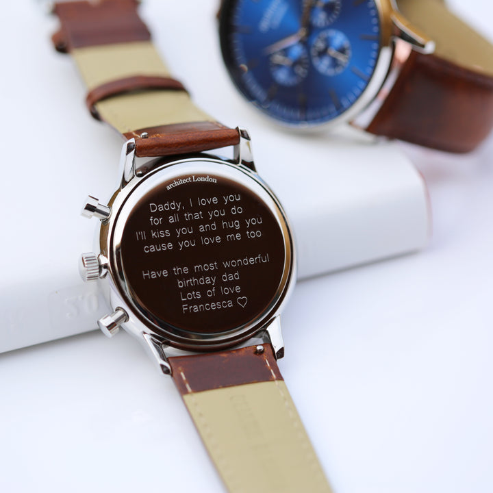 Personalised Architect Motivator Chronograph Watch – Walnut Strap, Modern Engraving