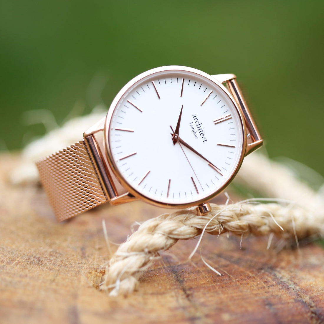 Personalised Architect Blanc watch with rose gold mesh strap, own handwriting
