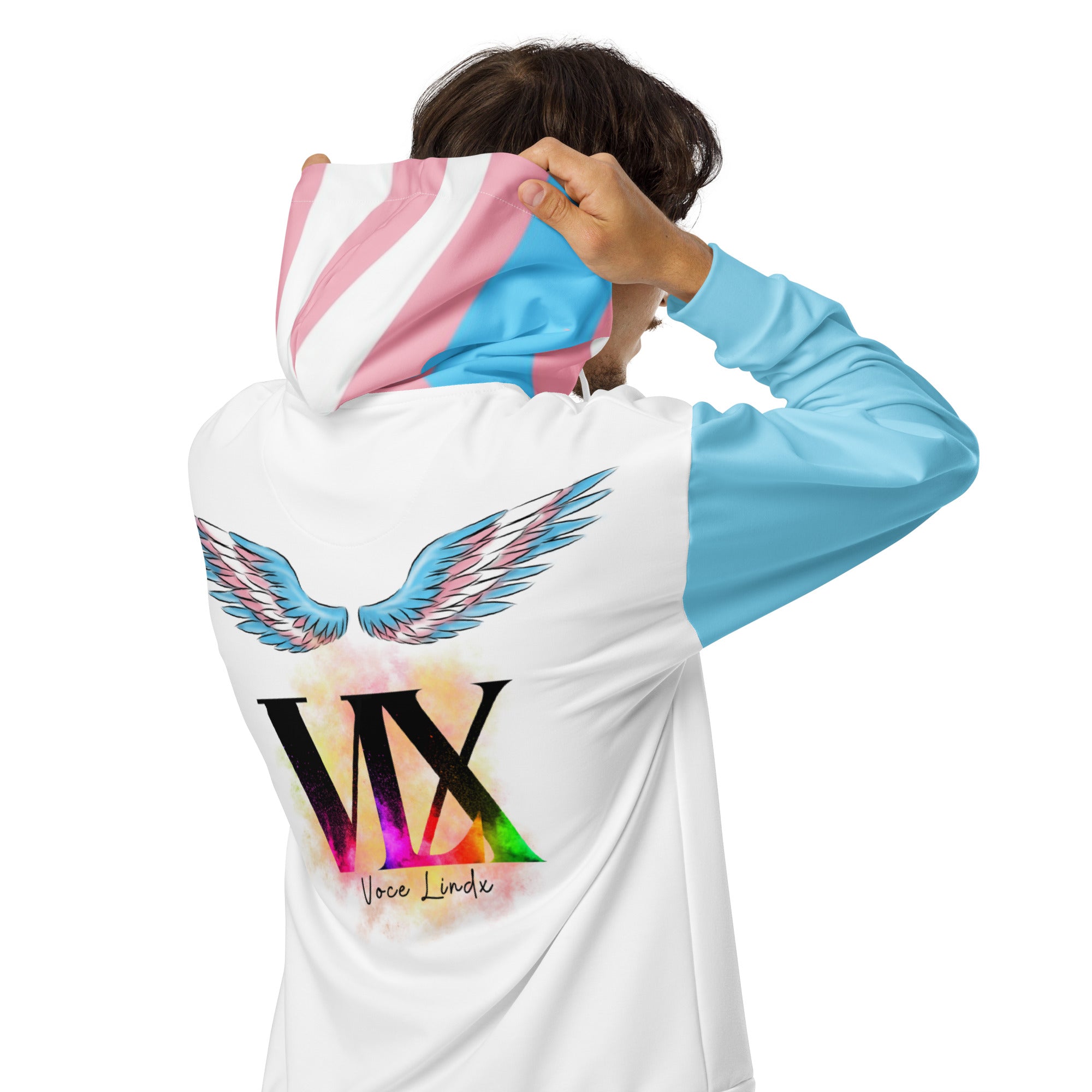 Transgender Flag Zip Hoodie – Soft Fleece, Metal Zip & Front Pockets | Inclusive Pride Wear by Voce Lindx