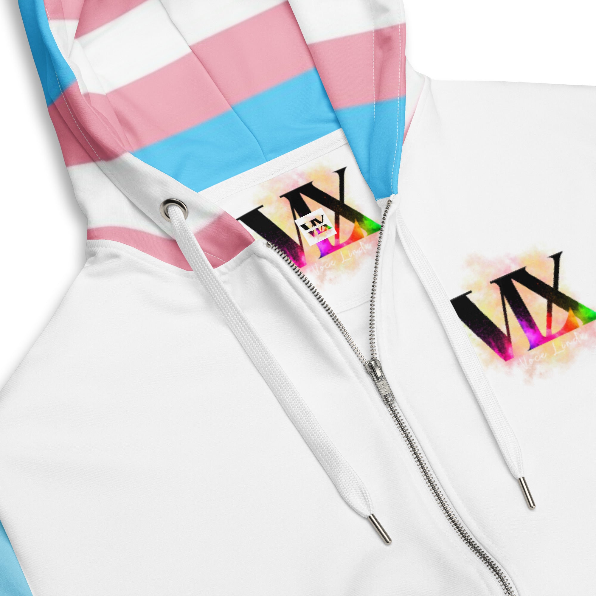 Transgender Flag Zip Hoodie – Soft Fleece, Metal Zip & Front Pockets | Inclusive Pride Wear by Voce Lindx
