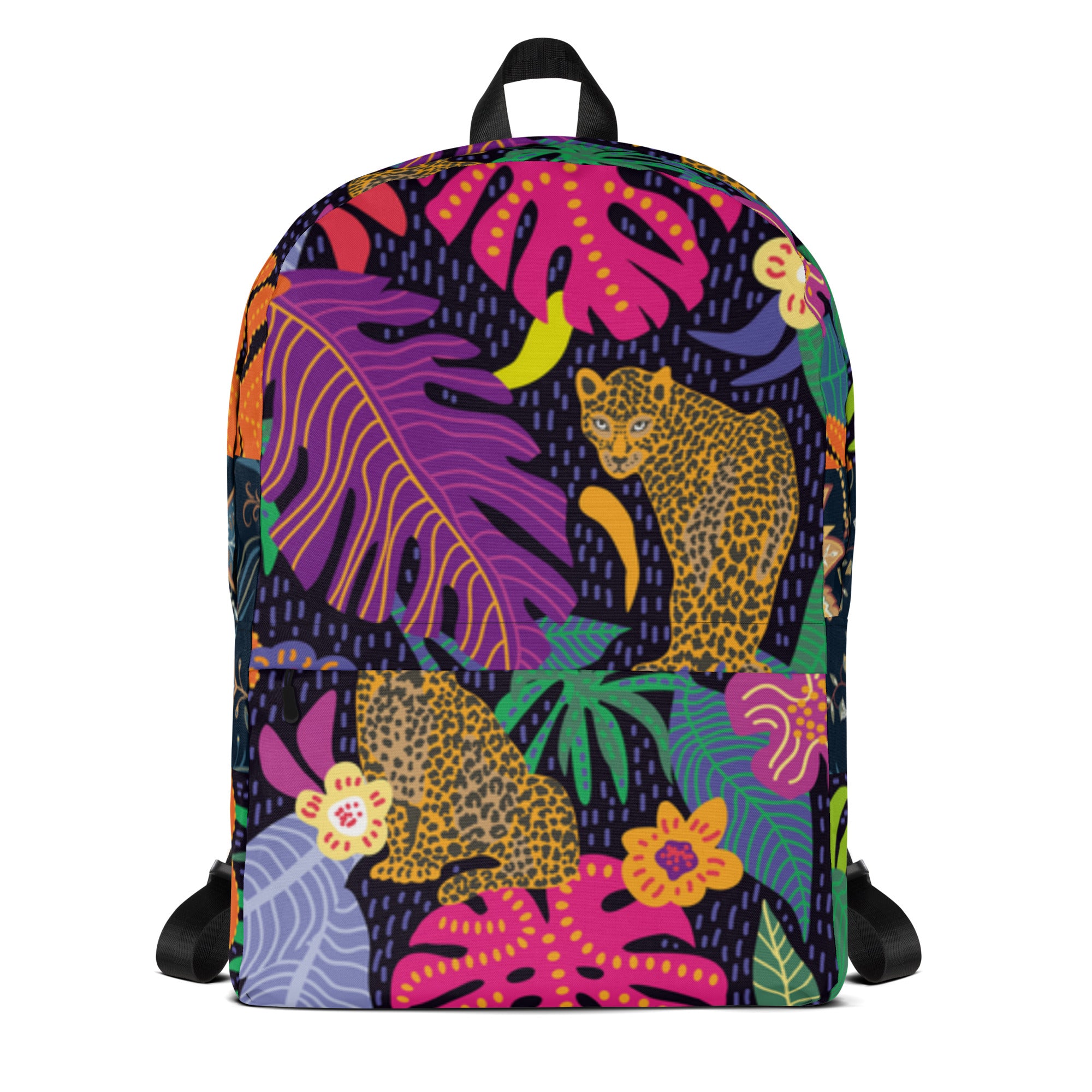 Jaguar & Botanical Backpack – Water-Resistant 15L Rucksack with Laptop Pocket | Bold Wildlife Print