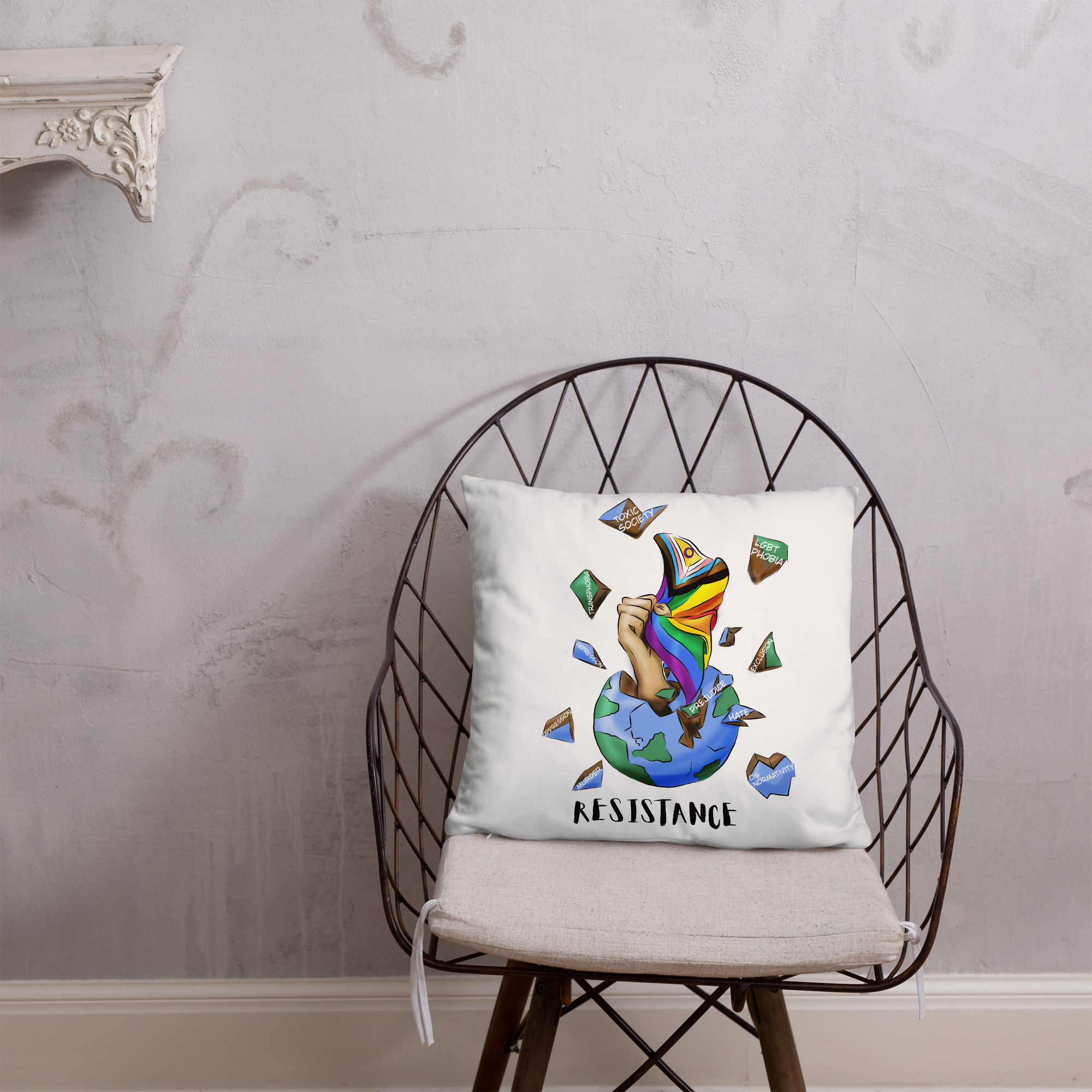 Basic Cushion – “Resistance Planet” Print | Decorative Square Throw Pillow | Voce Lindx