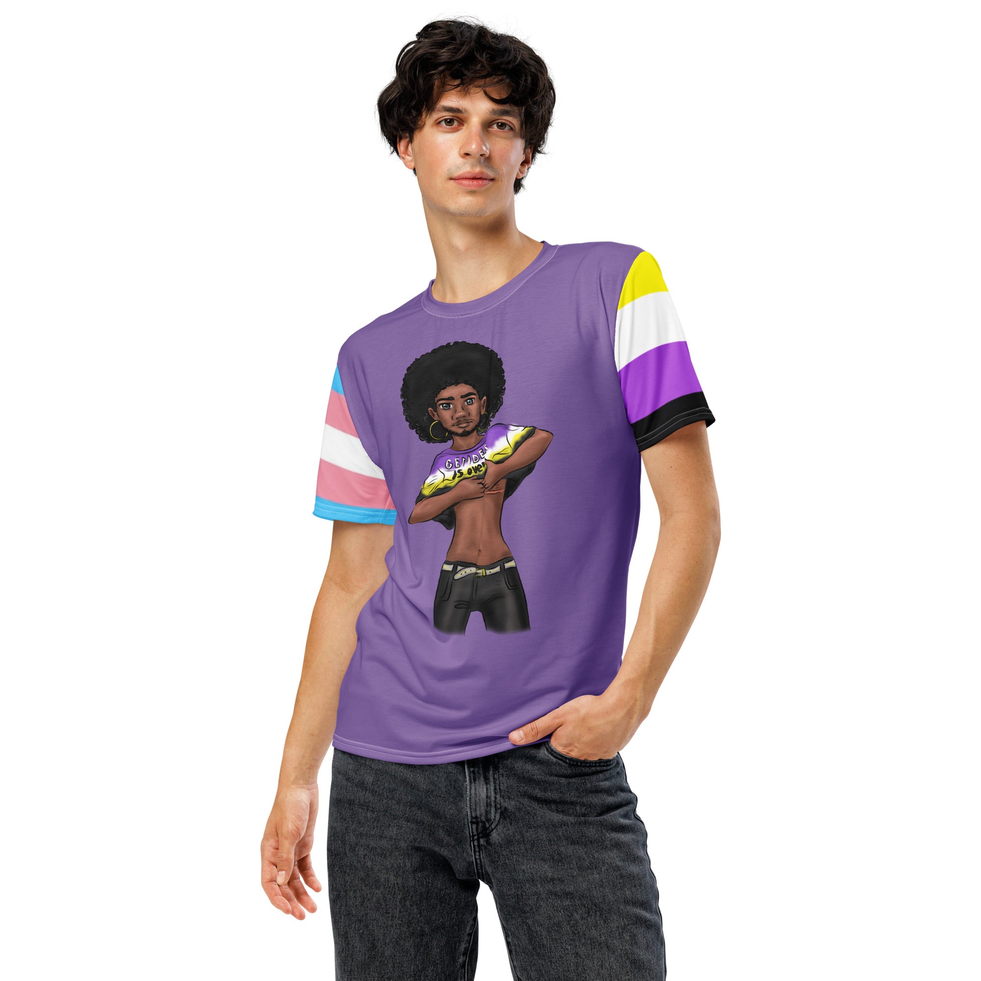 Gender Is Over Gender-Free Pride Tee - Trans & Nonbinary Flag Sleeves, Soft Microfiber