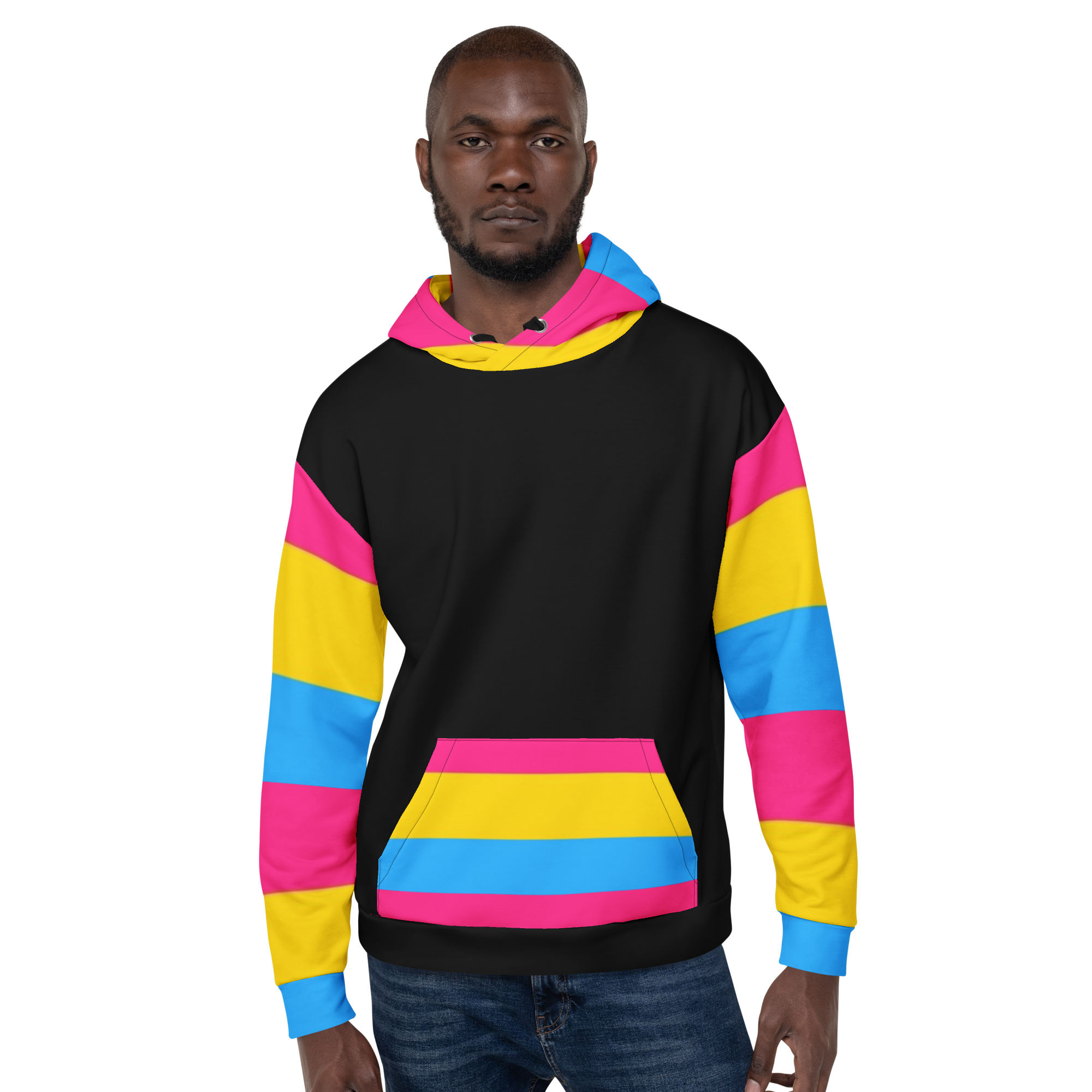 VOCE LINDX Pansexual Flag Hoodie – 95 % Recycled Polyester & 5 % Spandex, Brushed Fleece, Flag Design