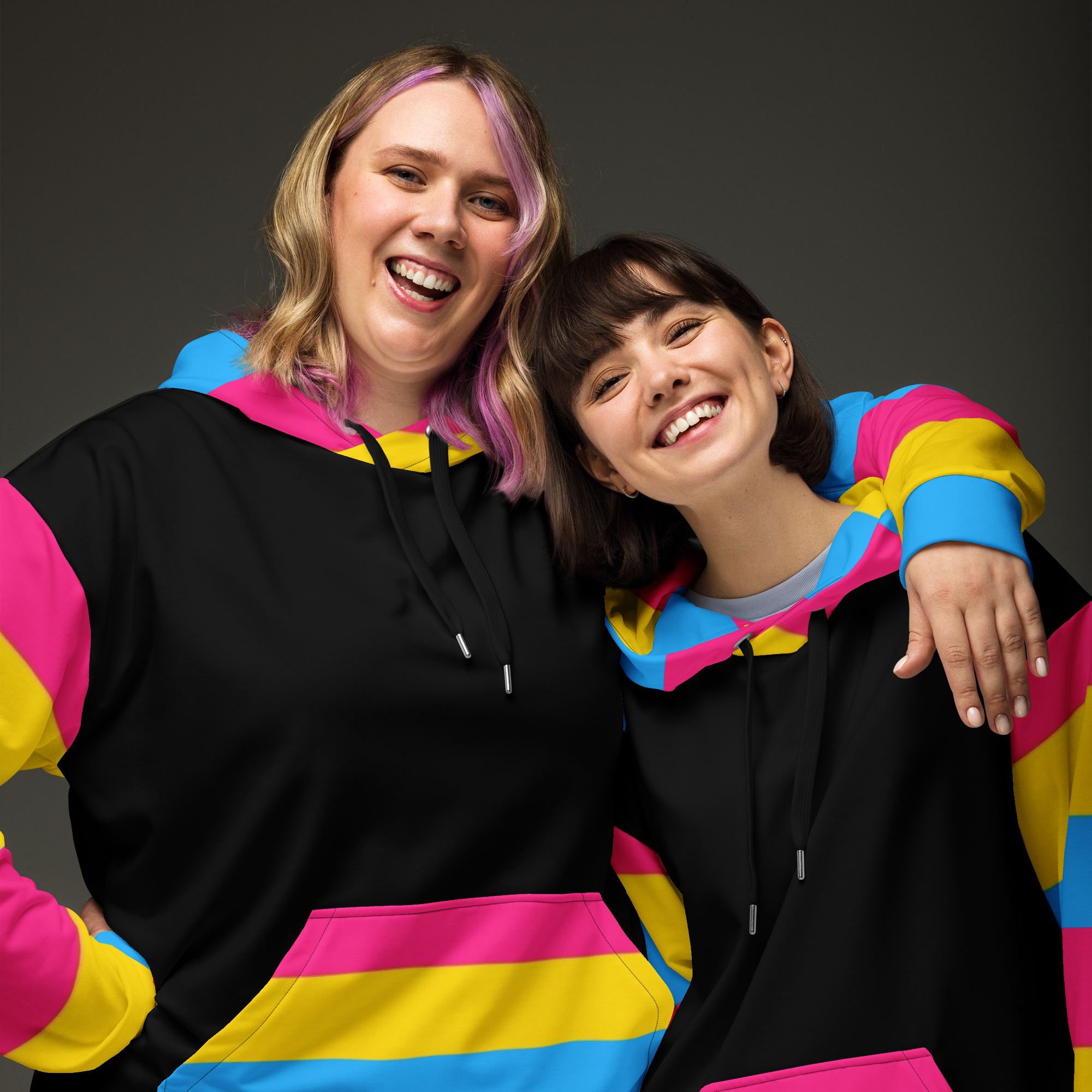 VOCE LINDX Pansexual Flag Hoodie – 95 % Recycled Polyester & 5 % Spandex, Brushed Fleece, Flag Design