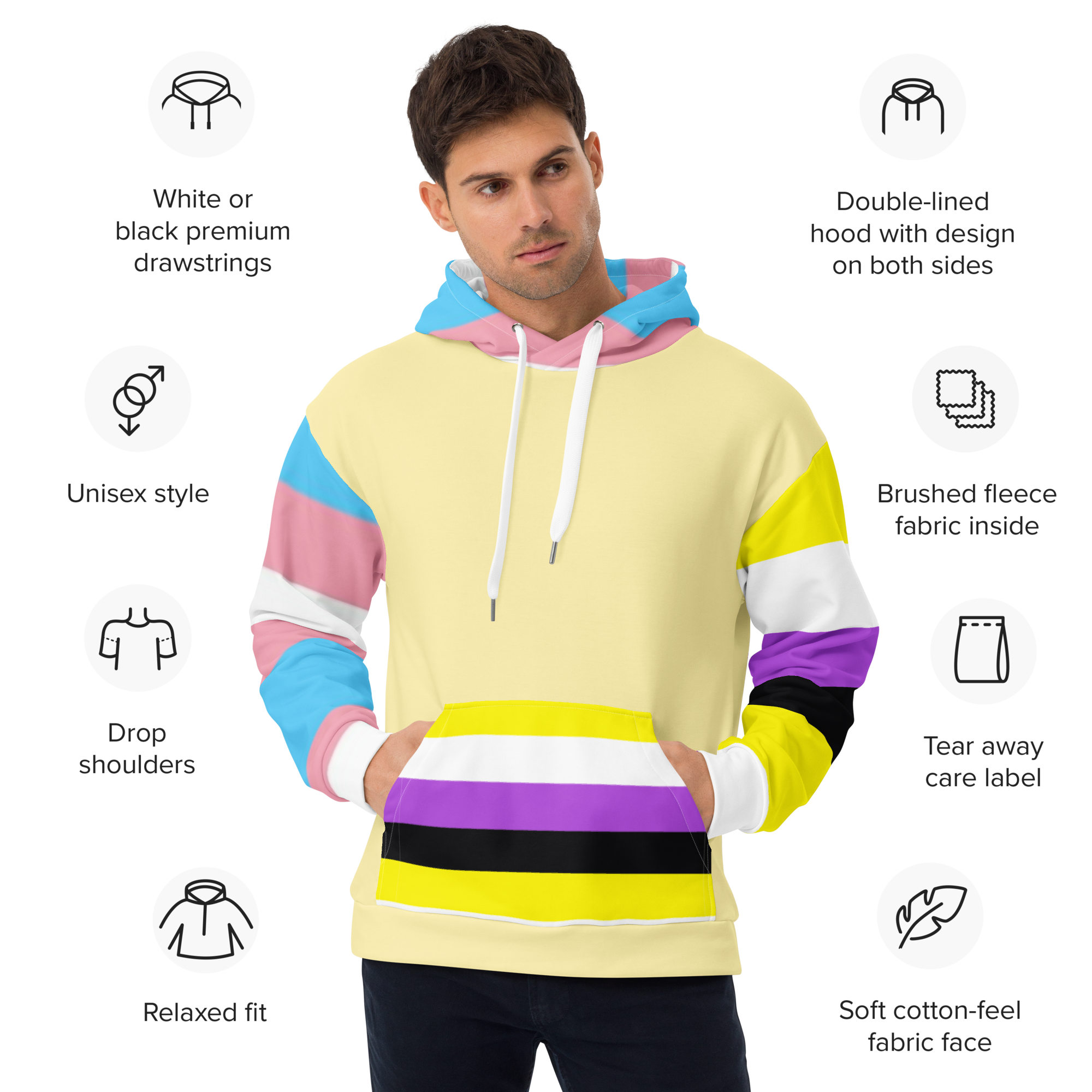 Trans + Non-Binary Flag Hoodie – Inclusive Pride Fashion | Comfortable & Gender-Free Statement Wear