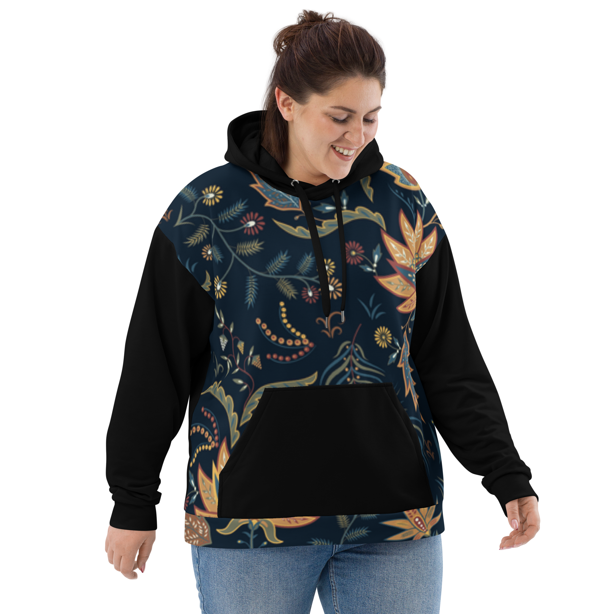 Blue Floral Hoodie with “He” Statement – Soft & Empowering | Comfortable Fit