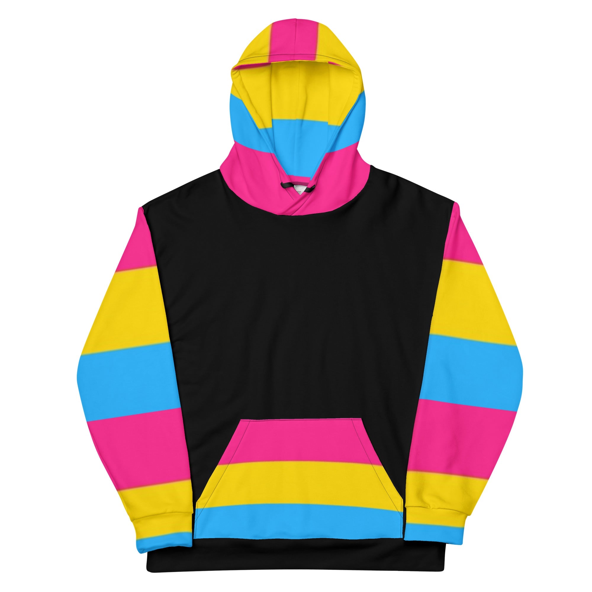 VOCE LINDX Pansexual Flag Hoodie – 95 % Recycled Polyester & 5 % Spandex, Brushed Fleece, Flag Design