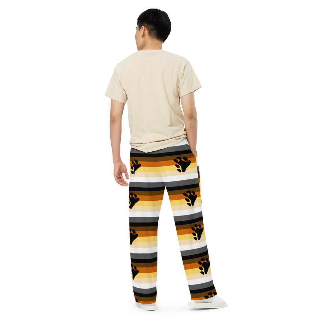 Bear Identity Wide-Leg Trousers – All-Over Flag Print | All-Gender Palazzo Pants