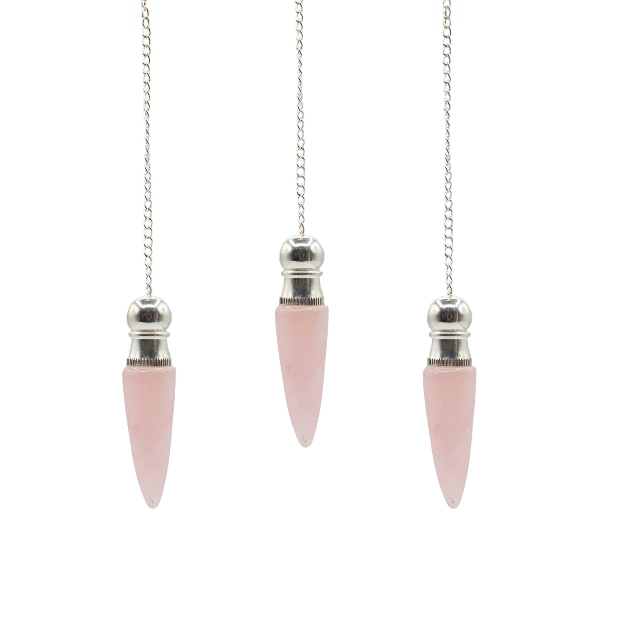 Secret Cavity Rose Quartz Pendulum, Silver Plated