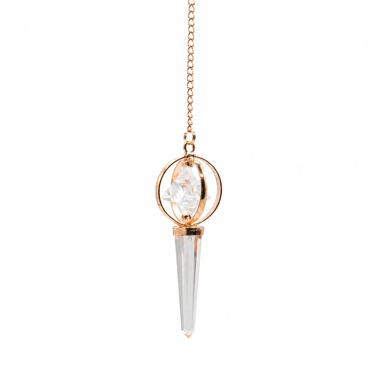 Stellar Gateway Clear Quartz Spinning Merkaba Copper Pendulum