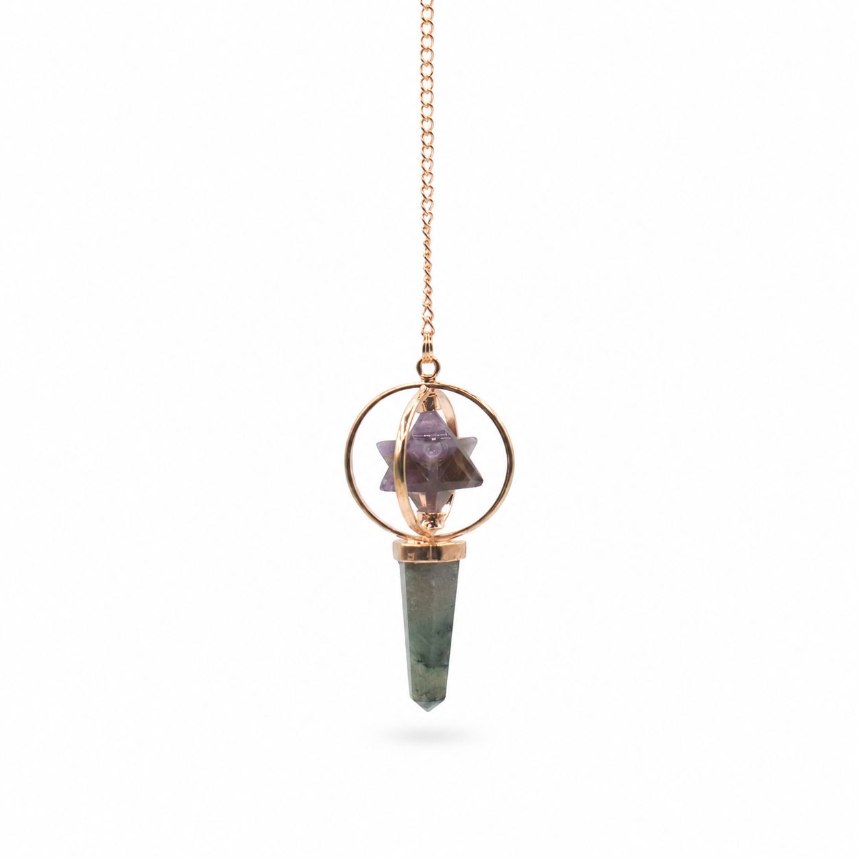 Cosmic Navigator Amethyst & Labradorite Merkaba Copper Pendulum