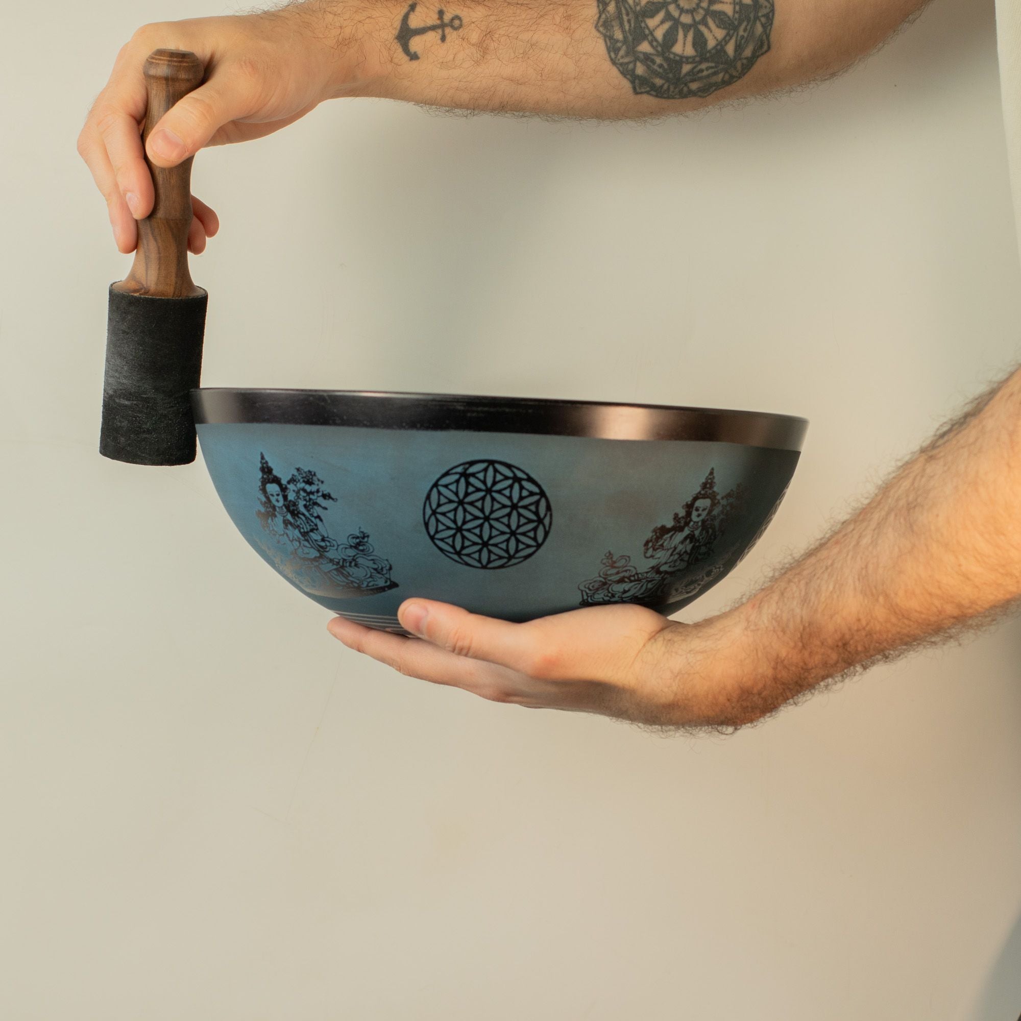 Large Tibetan Singing Bowl, Double Dorje Design, Blue 27cm