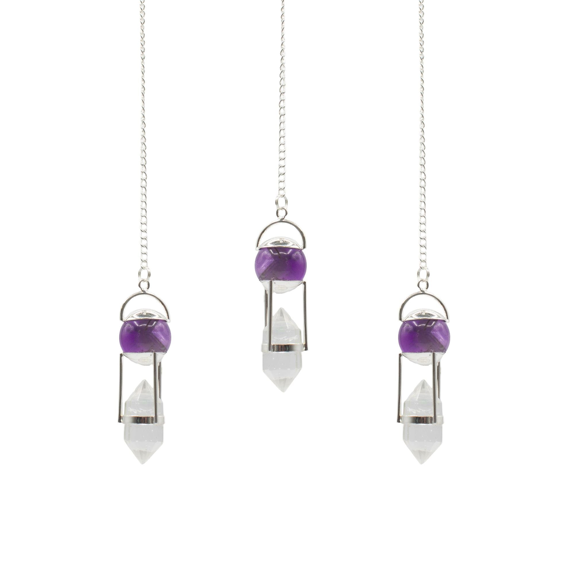 Seeker of Truth Amethyst & Clear Quartz Double Power Pendulum