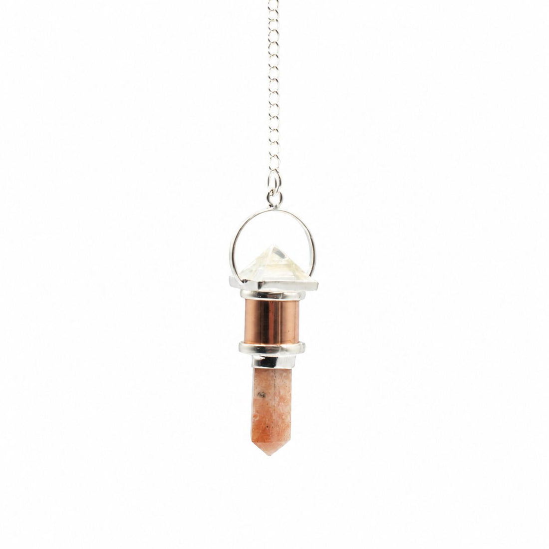 Moon Chamber Clear Quartz & Sunstone Copper Pendulum – photo 2