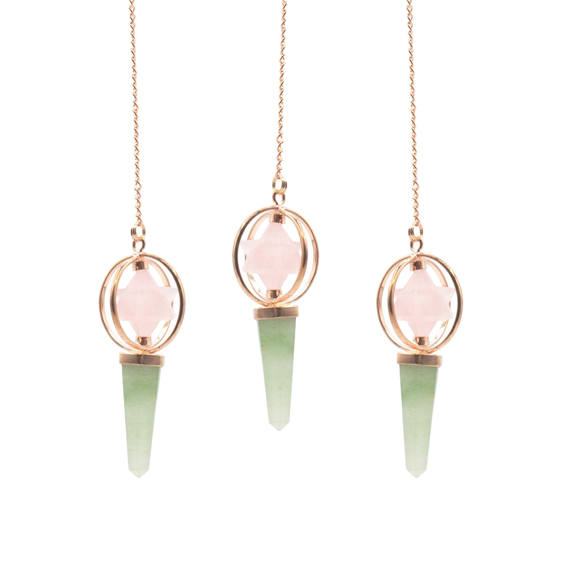 Heart Compass Rose Quartz & Green Aventurine Merkaba Pendulum
