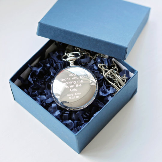 Personalised Dual-Opening Skeleton Pocket Watch – Modern Engraving | Engraved Keepsake Gift