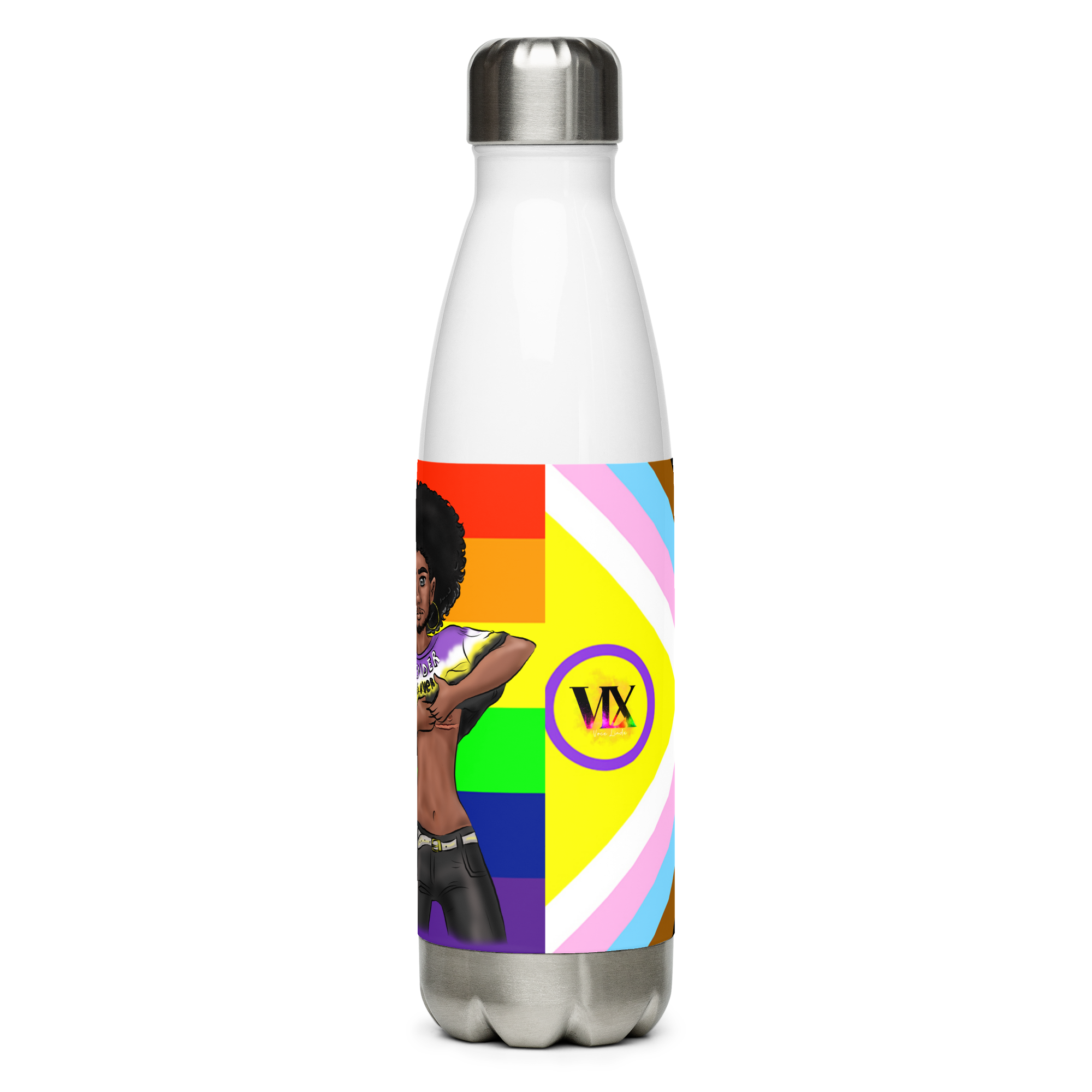VOCE LINDX Non‑Binary & Intersex‑Inclusive Pride Stainless Steel Water Bottle – 500 ml Vacuum‑Insulated, Leak‑Proof