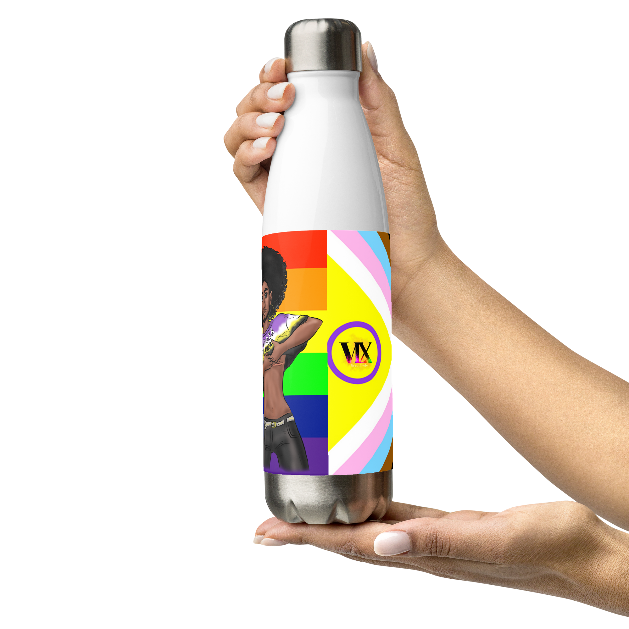 VOCE LINDX Non‑Binary & Intersex‑Inclusive Pride Stainless Steel Water Bottle – 500 ml Vacuum‑Insulated, Leak‑Proof