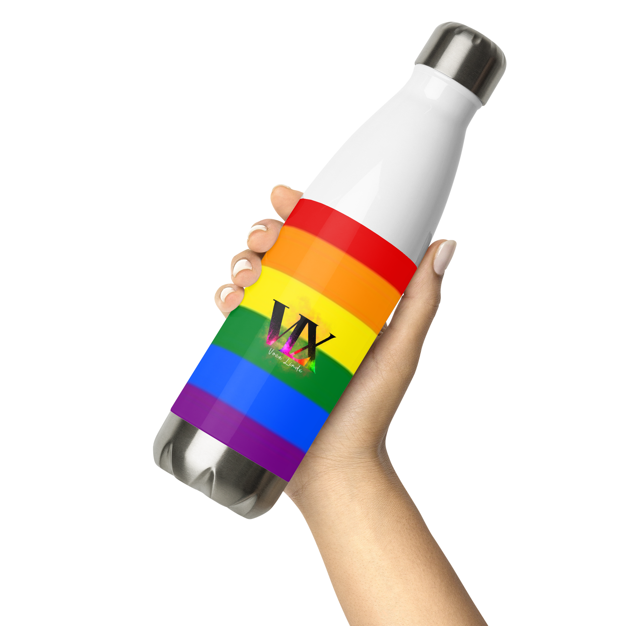 VOCE LINDX LGBTQIA+ 6‑Colours Flag Stainless Steel Water Bottle – 500 ml Vacuum‑Insulated, Leak‑Proof, Gloss Finish