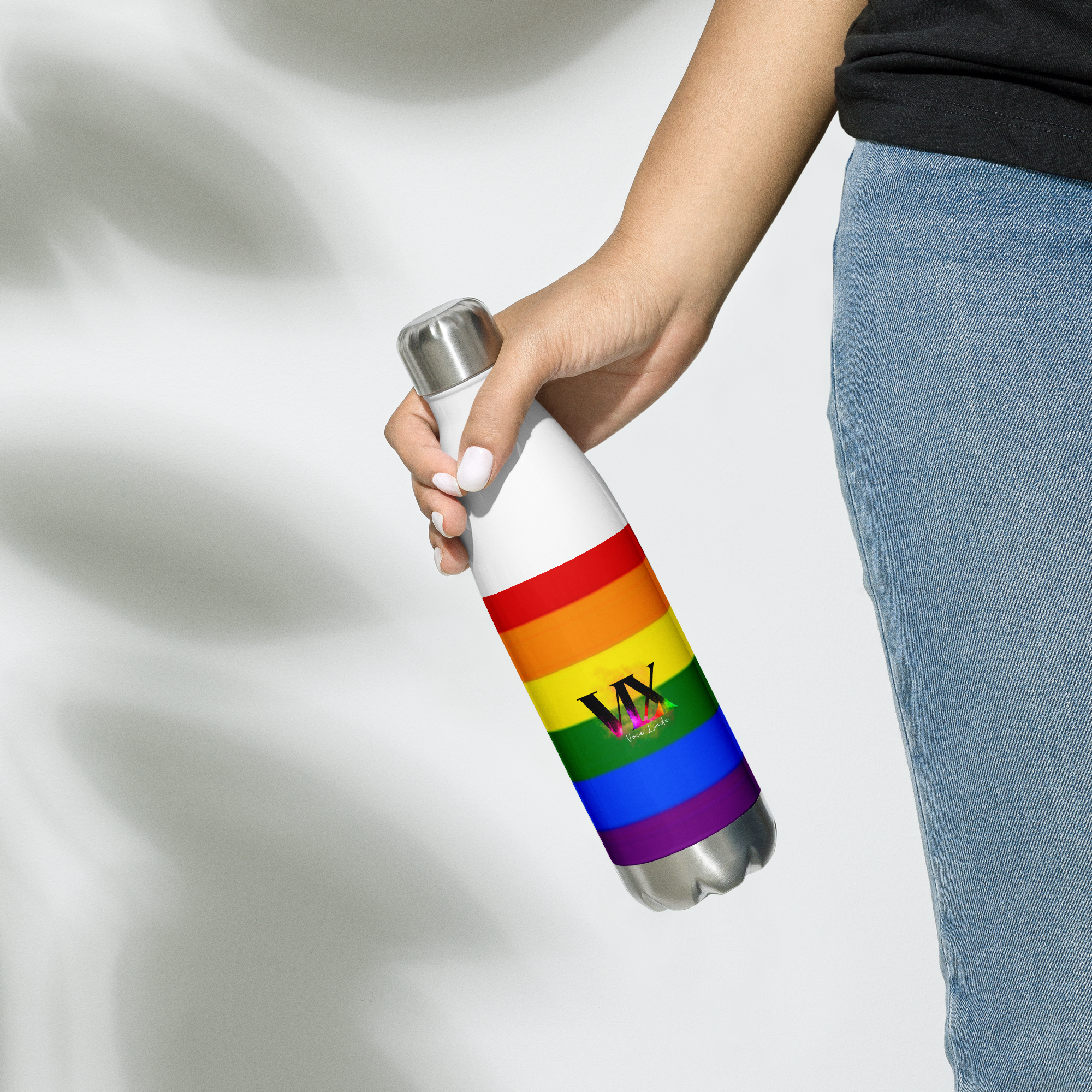 VOCE LINDX LGBTQIA+ 6‑Colours Flag Stainless Steel Water Bottle – 500 ml Vacuum‑Insulated, Leak‑Proof, Gloss Finish