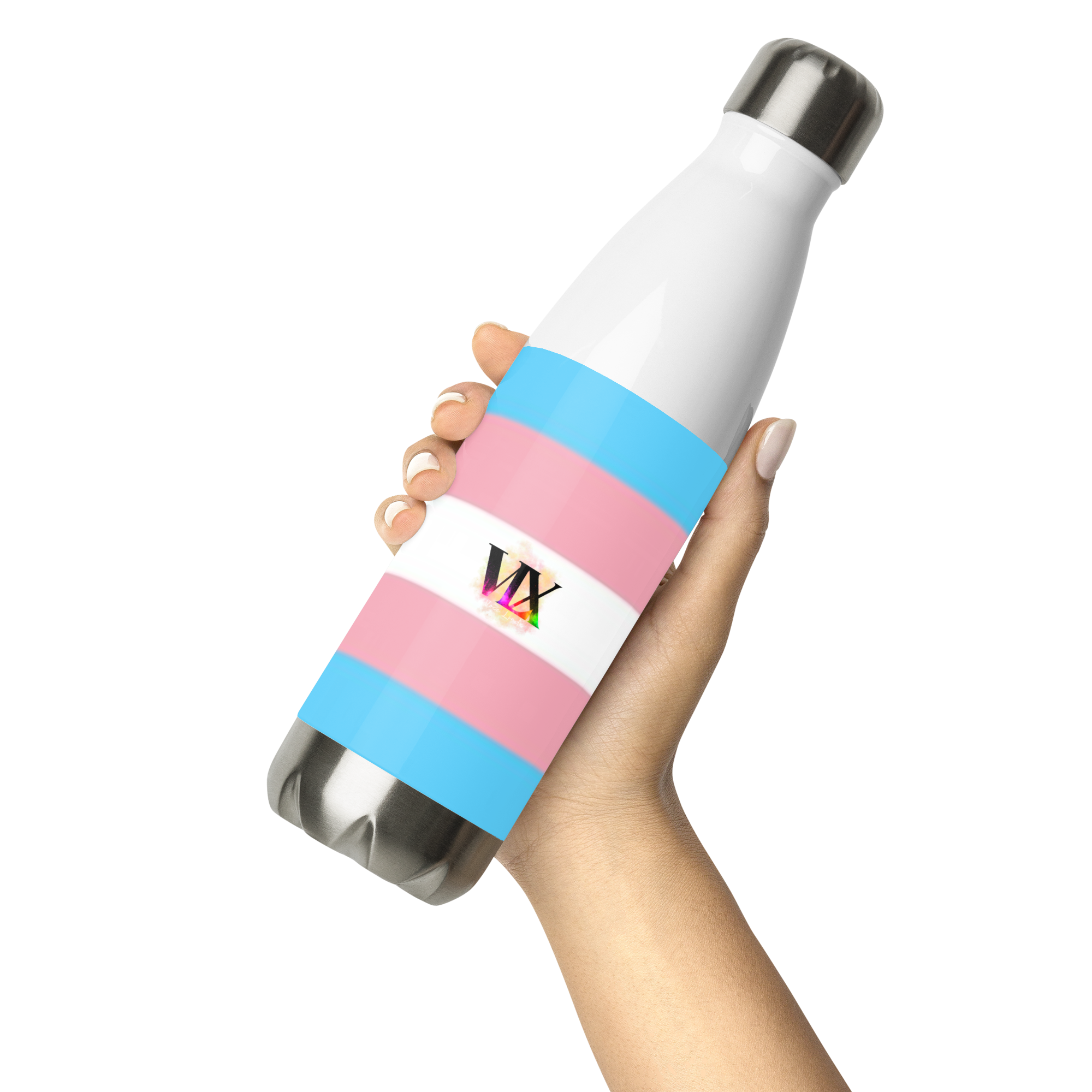 VOCE LINDX Transgender Flag Stainless Steel Water Bottle – 500ml Leak-Proof, Vacuum Insulated, BPA-Free