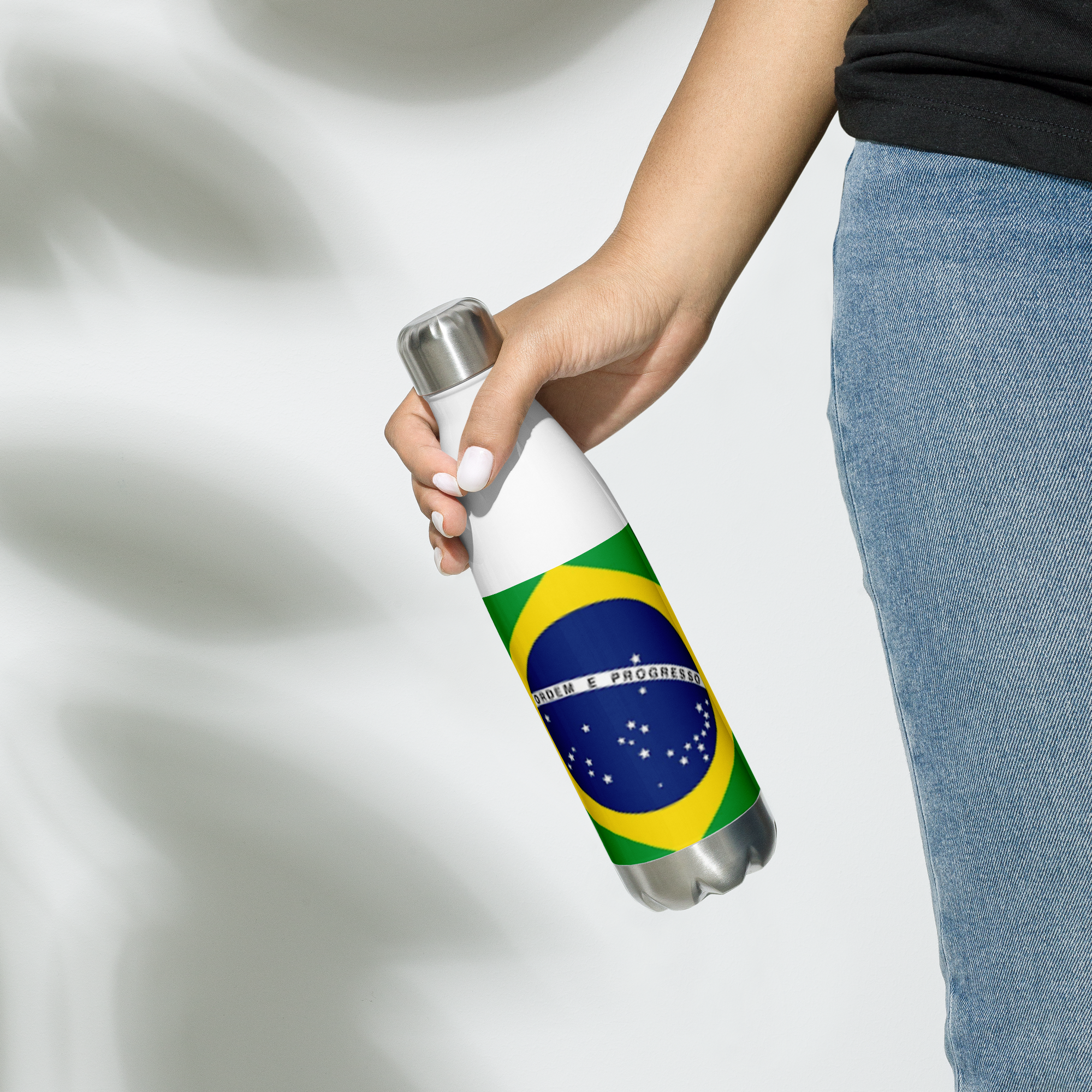 VOCE LINDX Brazil Flag Stainless Steel Water Bottle – 500ml Vacuum-Insulated, Leak-Proof, BPA-Free Travel Flask
