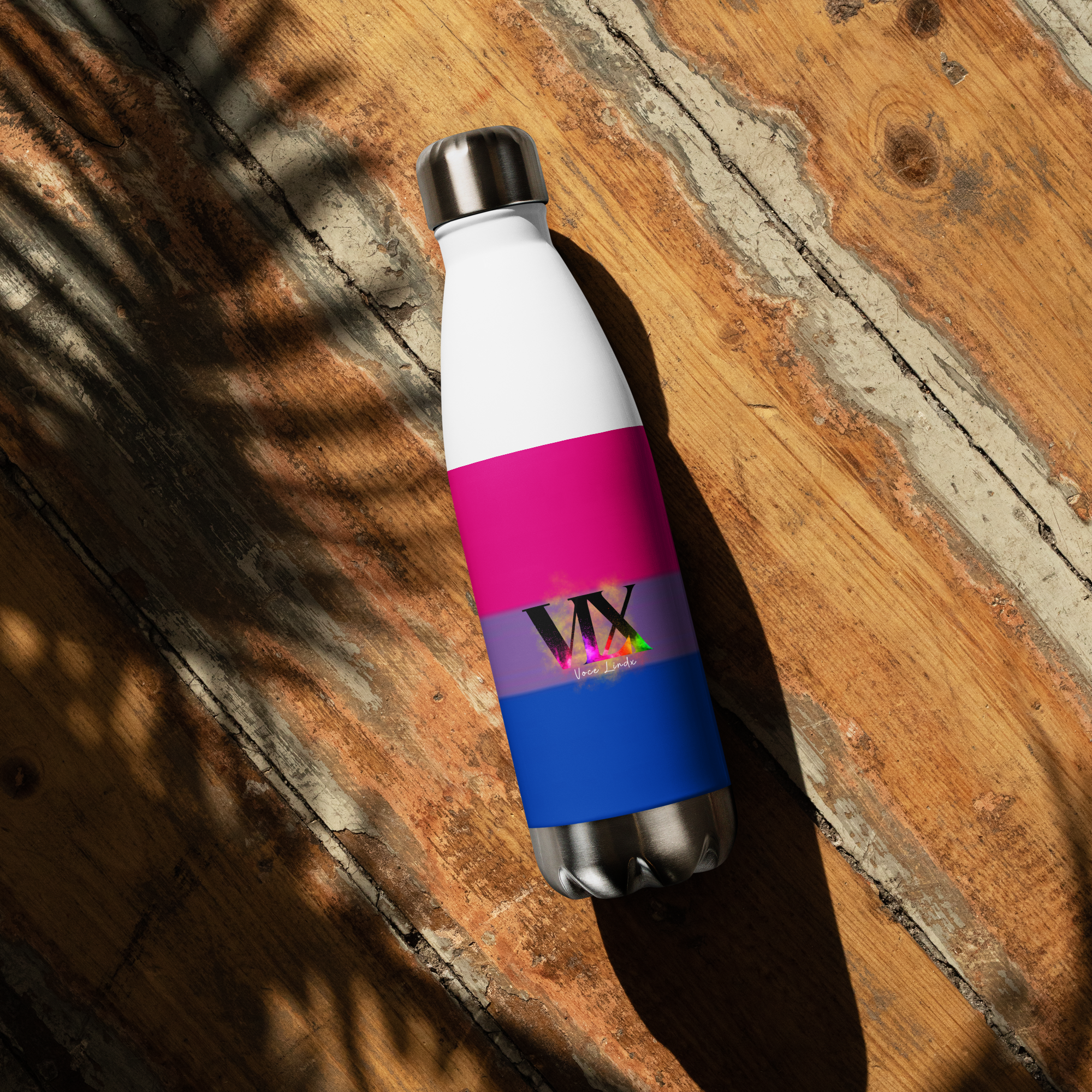 VOCE LINDX Bisexual Flag Stainless Steel Water Bottle – 500ml Double-Walled, Leak-Proof, Gloss Finish