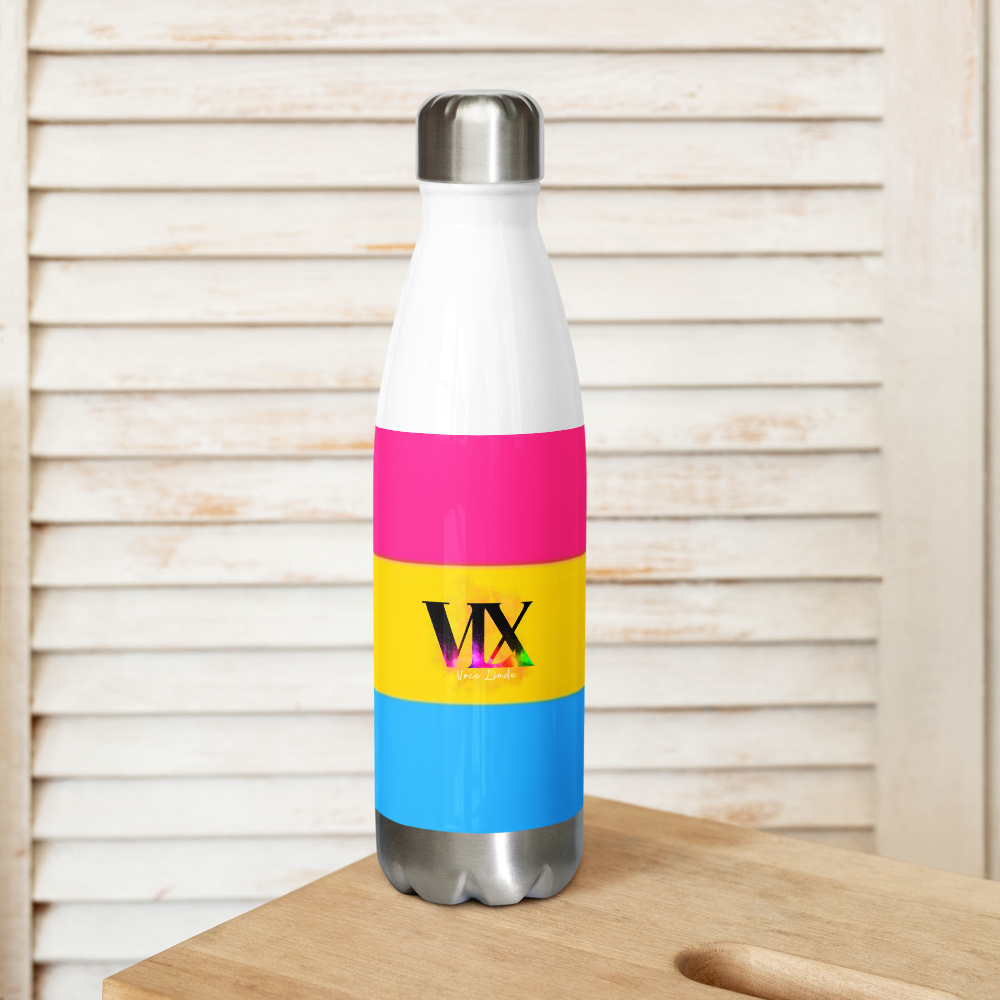 VOCE LINDX Pansexual Flag Stainless Steel Water Bottle – 500ml Insulated, Leak-Proof, BPA-Free, Gloss Finish