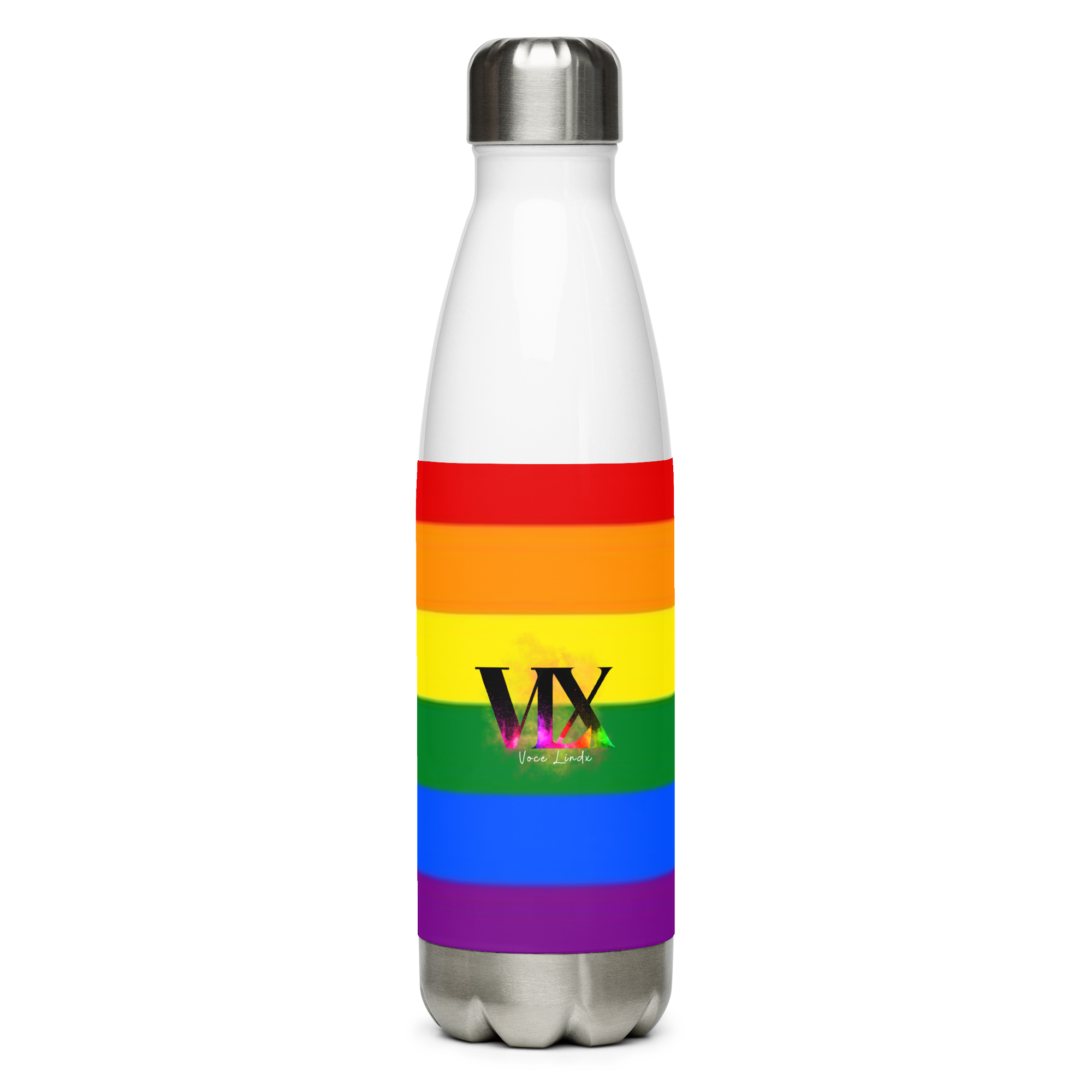 VOCE LINDX LGBTQIA+ 6‑Colours Flag Stainless Steel Water Bottle – 500 ml Vacuum‑Insulated, Leak‑Proof, Gloss Finish