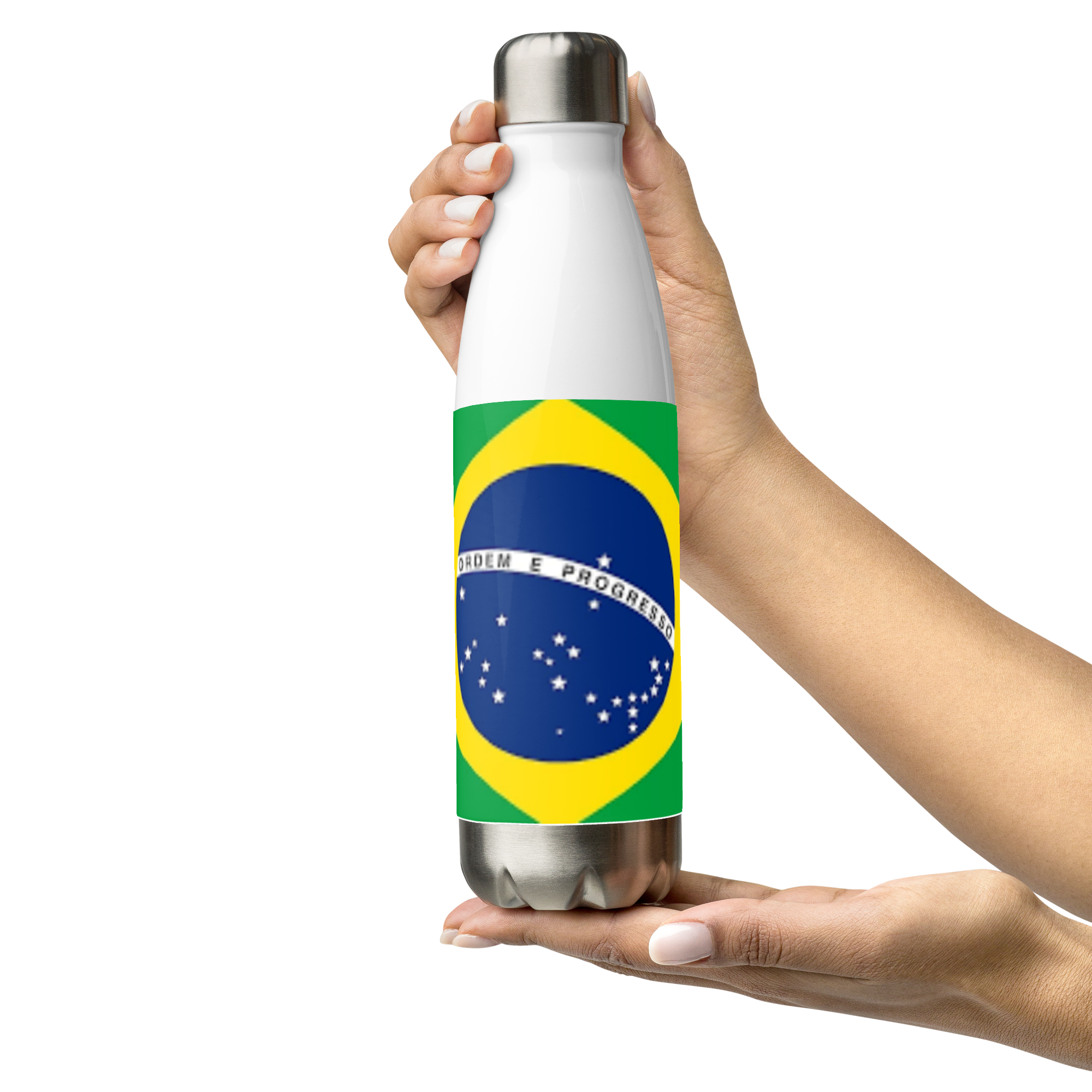 VOCE LINDX Brazil Flag Stainless Steel Water Bottle – 500ml Vacuum-Insulated, Leak-Proof, BPA-Free Travel Flask
