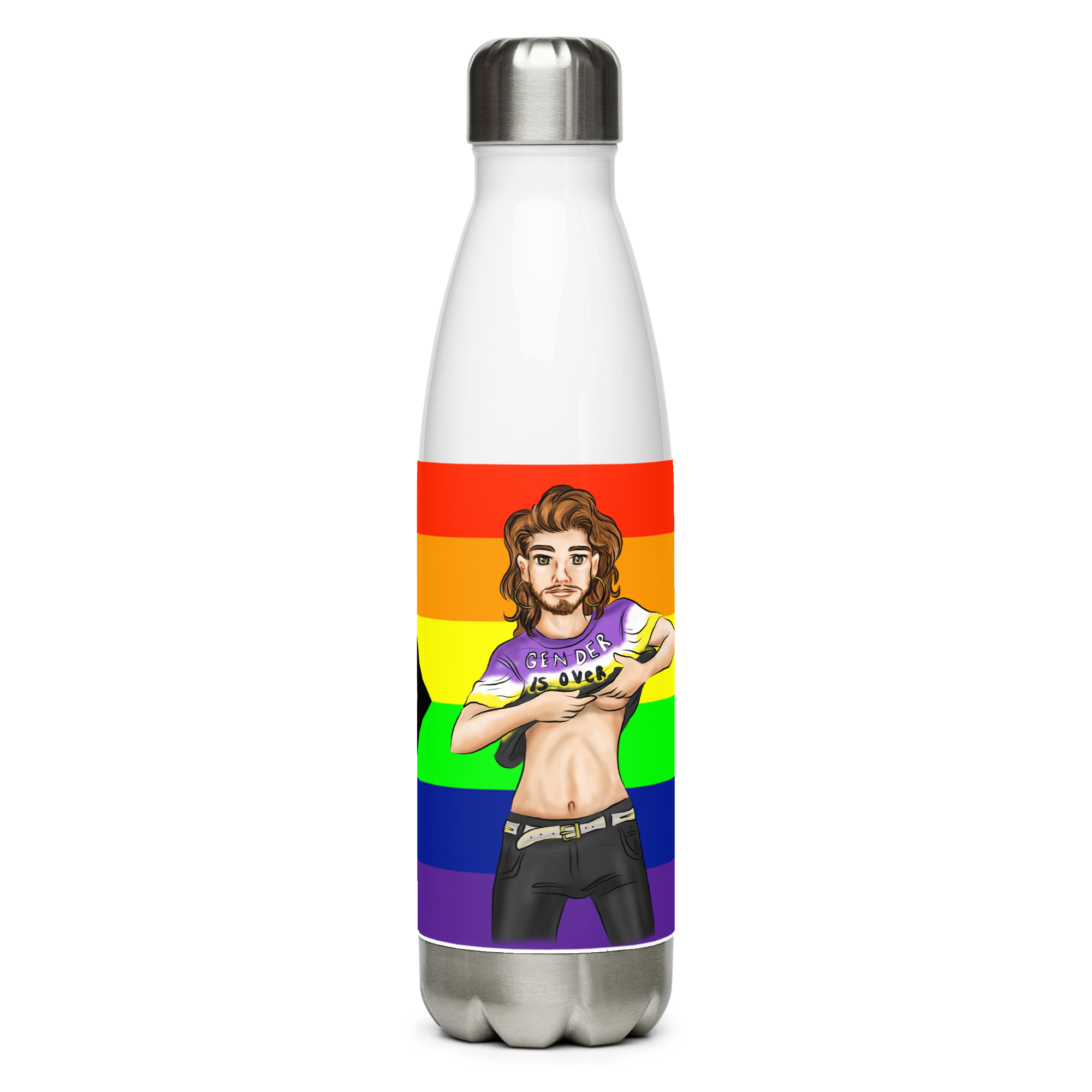 VOCE LINDX Intersex-Inclusive Nonbinary “Gender Is Over” Stainless Steel Water Bottle – 500 ml Vacuum Flask, Leak‑Proof