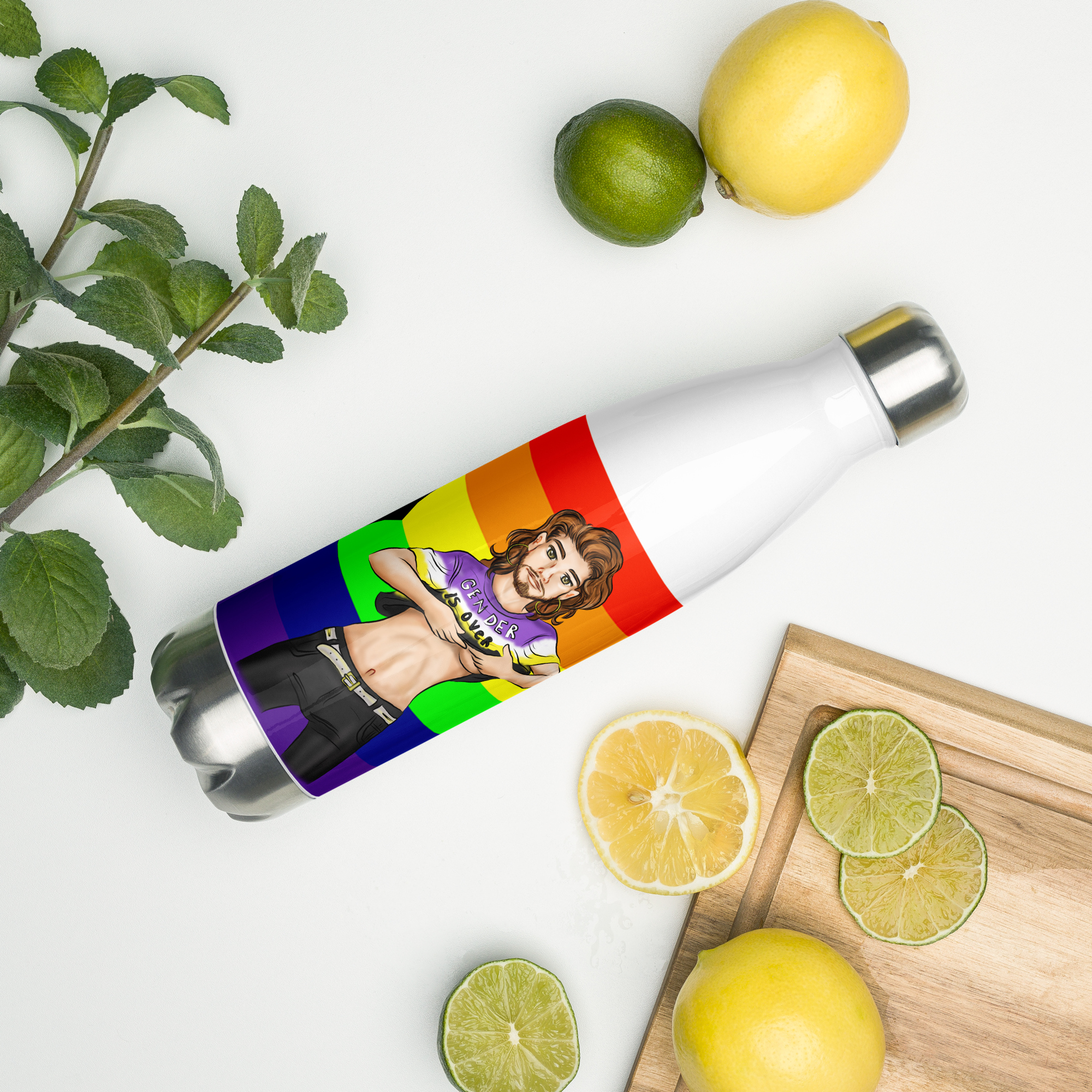 VOCE LINDX Intersex-Inclusive Nonbinary “Gender Is Over” Stainless Steel Water Bottle – 500 ml Vacuum Flask, Leak‑Proof