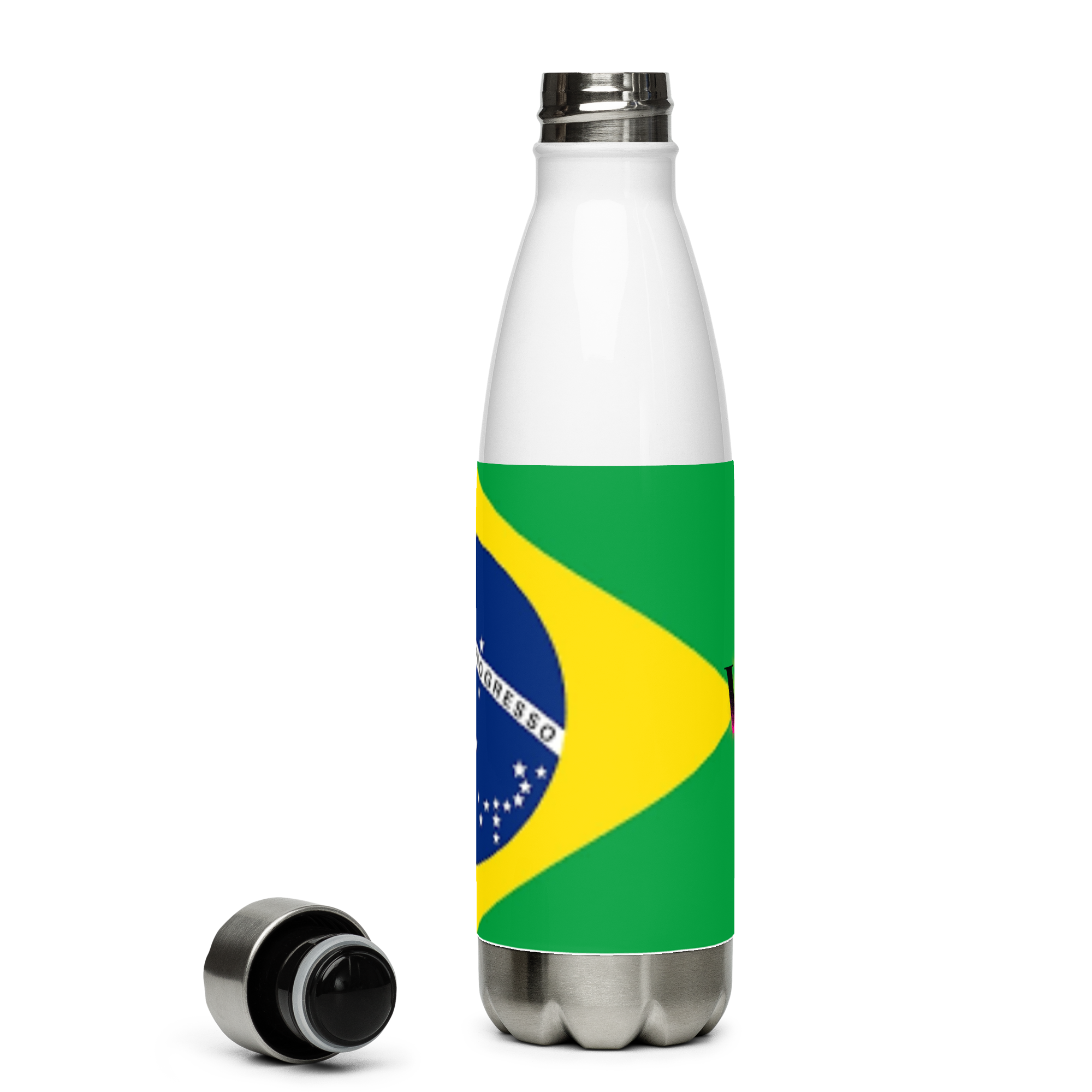 VOCE LINDX Brazil Flag Stainless Steel Water Bottle – 500ml Vacuum-Insulated, Leak-Proof, BPA-Free Travel Flask
