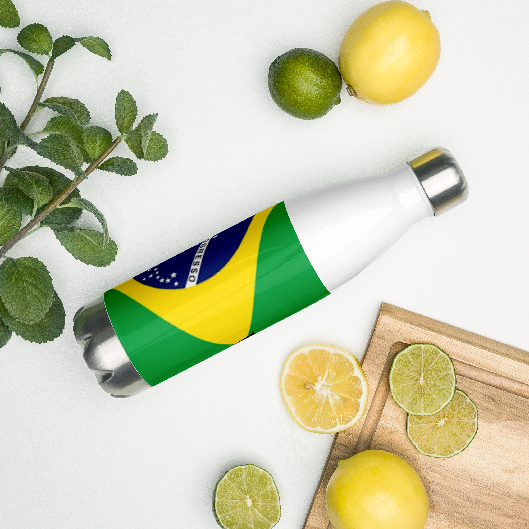 VOCE LINDX Brazil Flag Stainless Steel Water Bottle – 500ml Vacuum-Insulated, Leak-Proof, BPA-Free Travel Flask