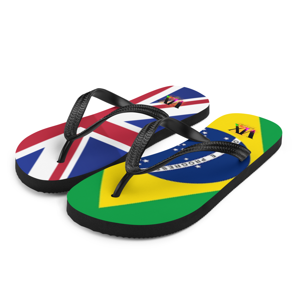 Brazil & England Flag Flip-Flops – Cushioned Sole Sandals with Dual National Print | Comfortable Multicultural Footwear