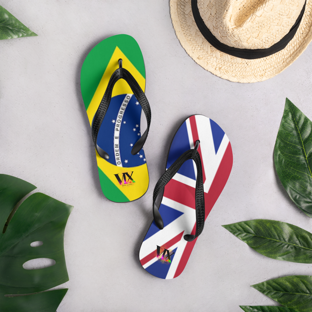 Brazil & England Flag Flip-Flops – Cushioned Sole Sandals with Dual National Print | Comfortable Multicultural Footwear