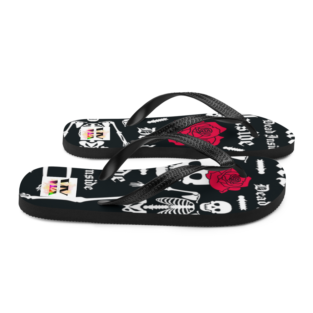 Flip Flops with Skeleton & Rose Print – Dead Inside Style | Voce Lindx