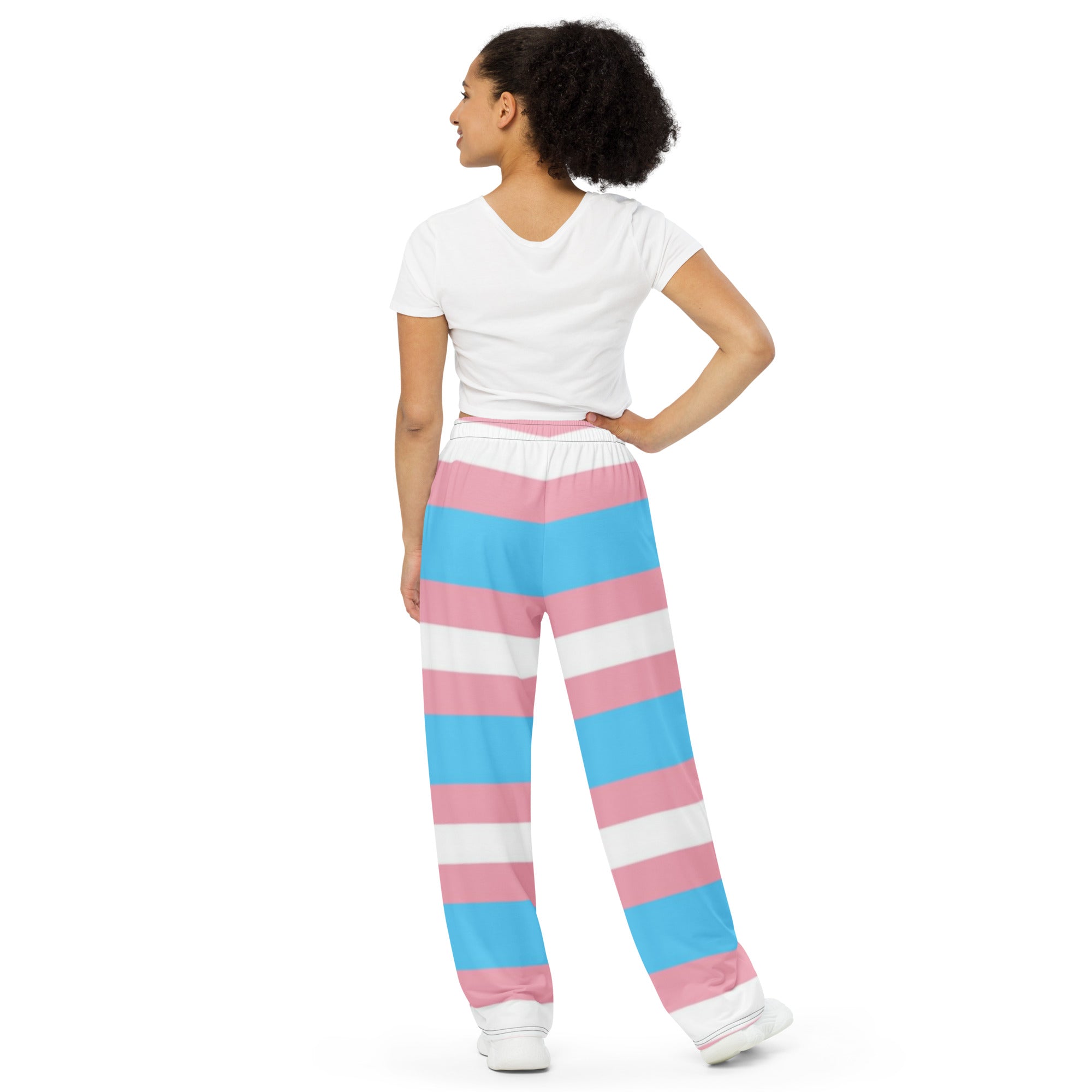 Transgender Pride Flag Wide-Leg Pants – Polyester Jersey