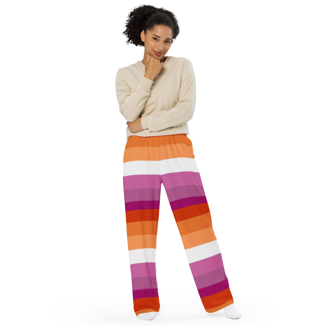 Lesbian Pride Flag Wide-Leg Pants – Polyester Jersey