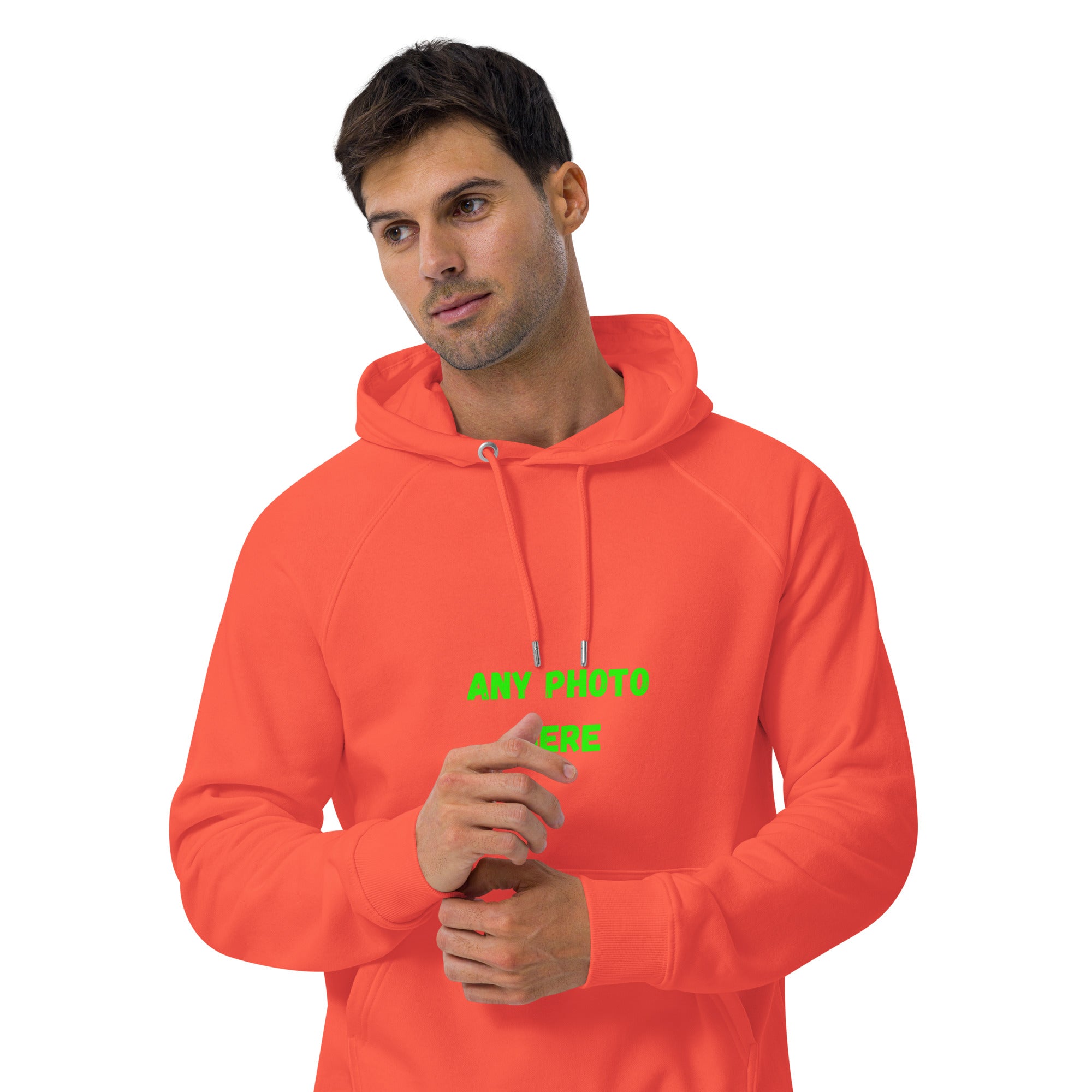 VOCE LINDX Eco Raglan Hoodie – Upload Your Photo or Design – Organic Cotton Comfort, Sustainable & Customisable